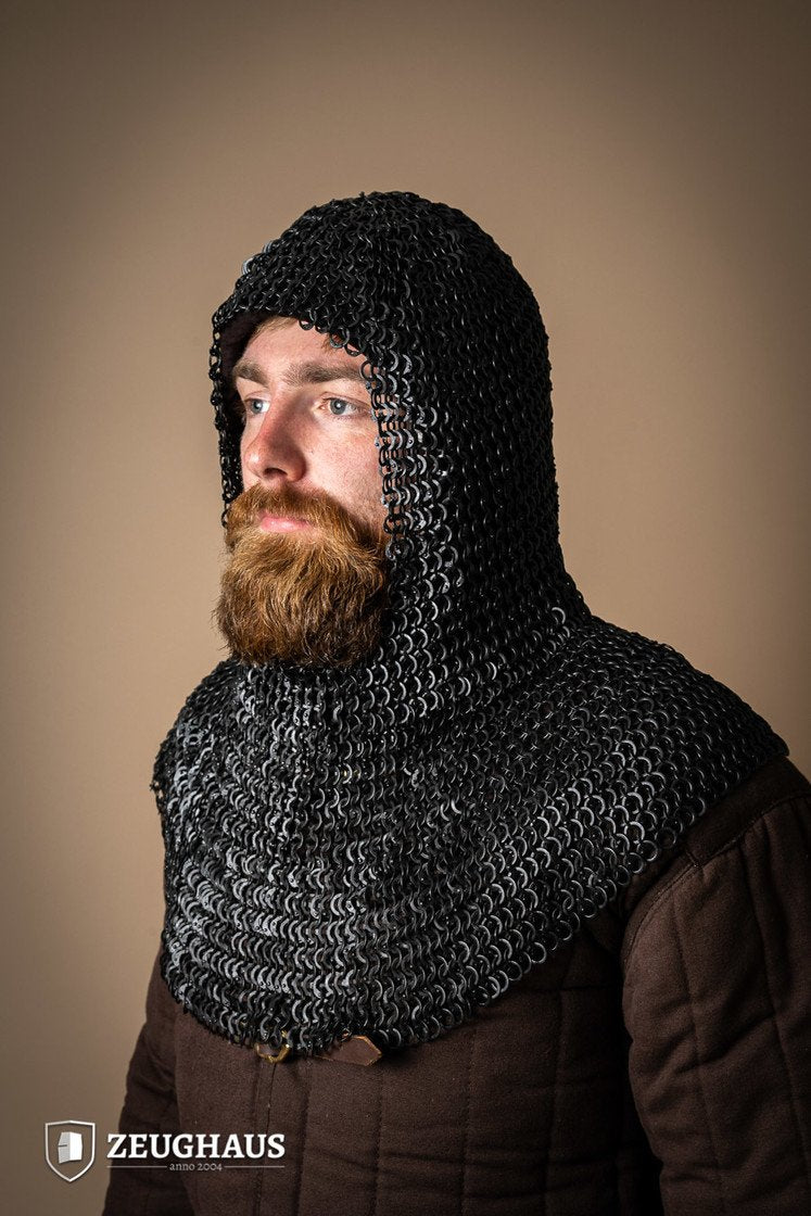 Chainmail Hood Flat Ring Riveted 9mm Burnished - Medieval Armor for LARP, Cosplay & Renaissance Fairs