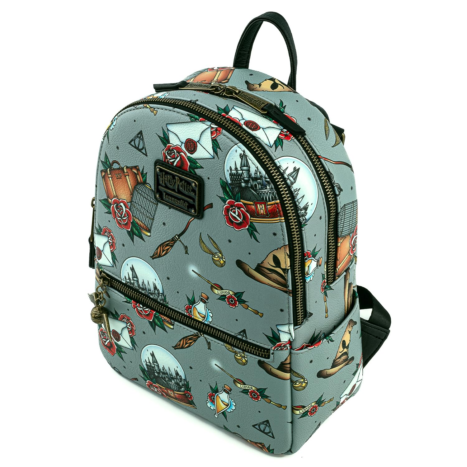 Loungefly Harry Potter Tattoo Print Women's Double Strap Shoulder Bag Purse - Stylish Wizarding World Accessory for Cosplay, Comic Con & Everyday Use