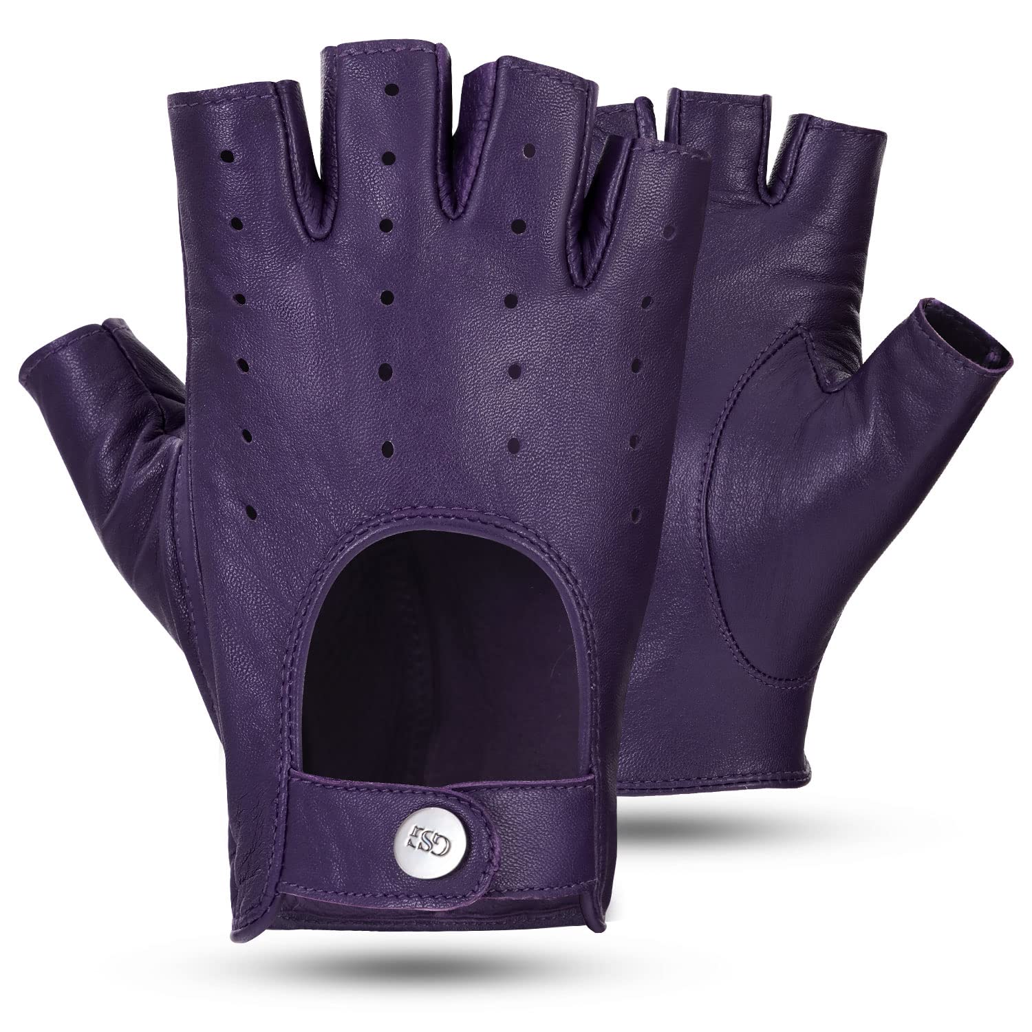GSG Women's Fingerless Leather Gloves - Touchscreen Compatible Driving & Motorcycle Gloves for Bikers - Soft Unlined Half Finger Design (Perfect for Riding, Driving, and Outdoor Activities)