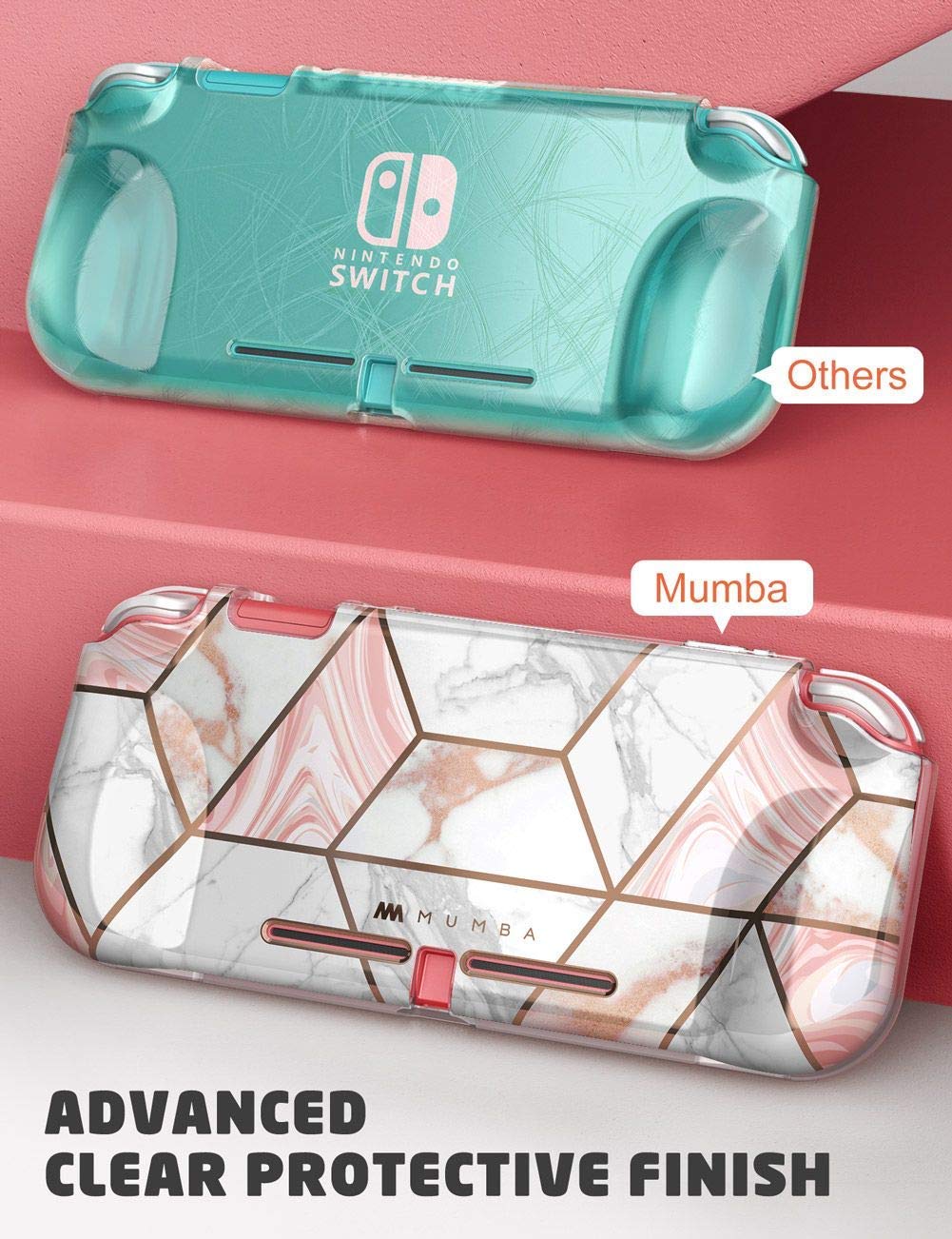 Mumba Case for Nintendo Switch Lite 2019 - Thunderbolt Series Protective Clear TPU Grip Cover (Marble Design) | Shockproof & Anti-Slip Protection for Gaming On-The-Go
