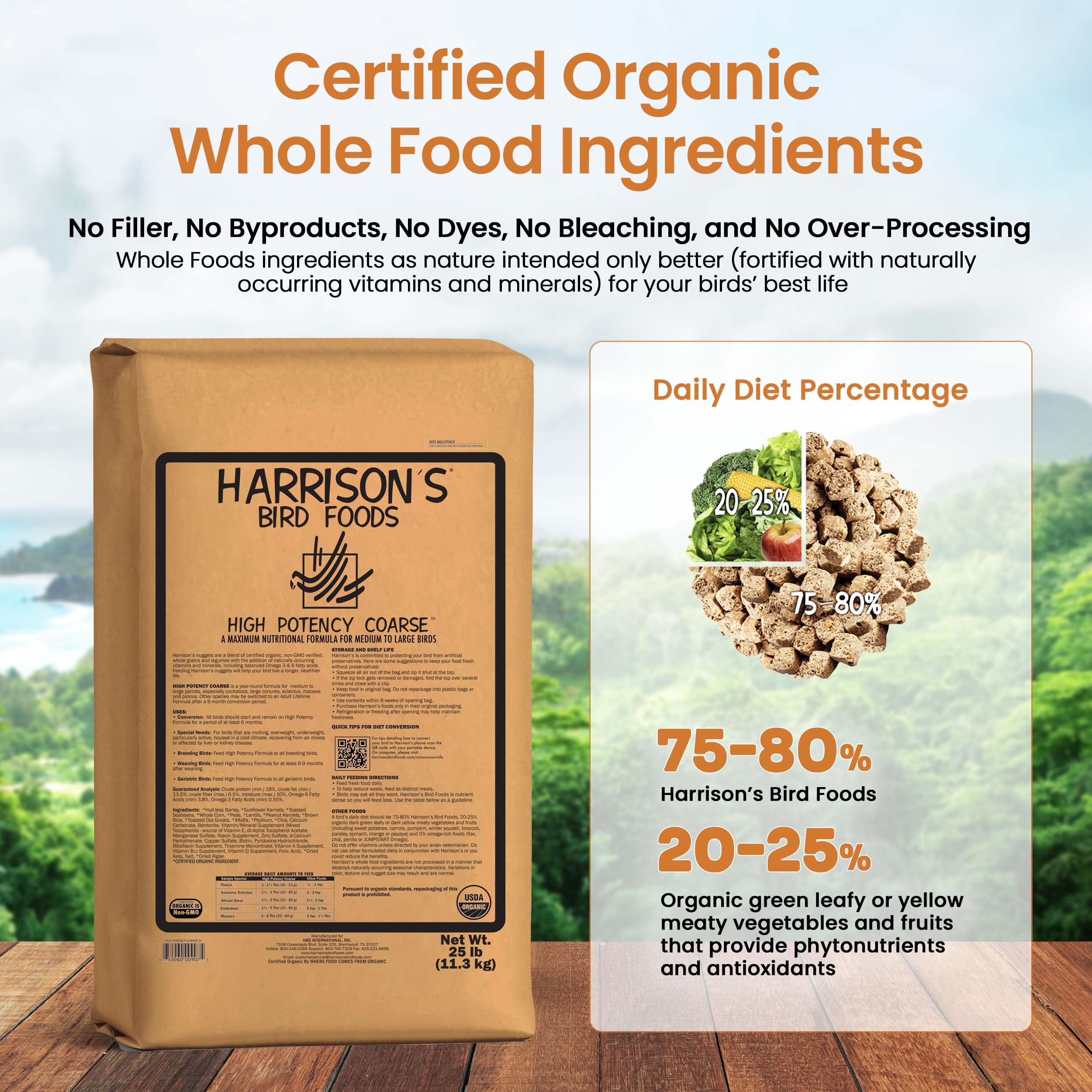 Harrison's High Potency Coarse Organic Non-GMO Bird Food - 25lb Bag | Premium Nutrition for Parrots, Macaws & Cockatoos | Perfect for Daily Feeding & Avian Health Maintenance
