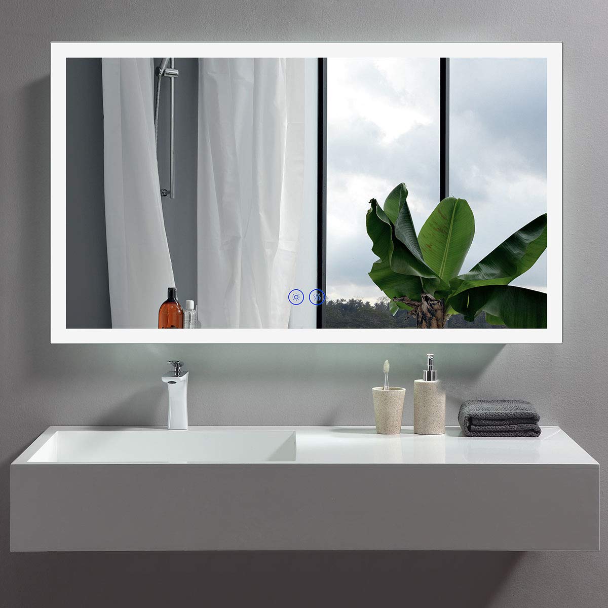 DECORAPORT 48x28 Inch LED Bathroom Mirror with Anti-Fog & Dimmable Memory Brightness - Wall Mounted Vanity Mirror for Makeup, Shaving & Home Decor