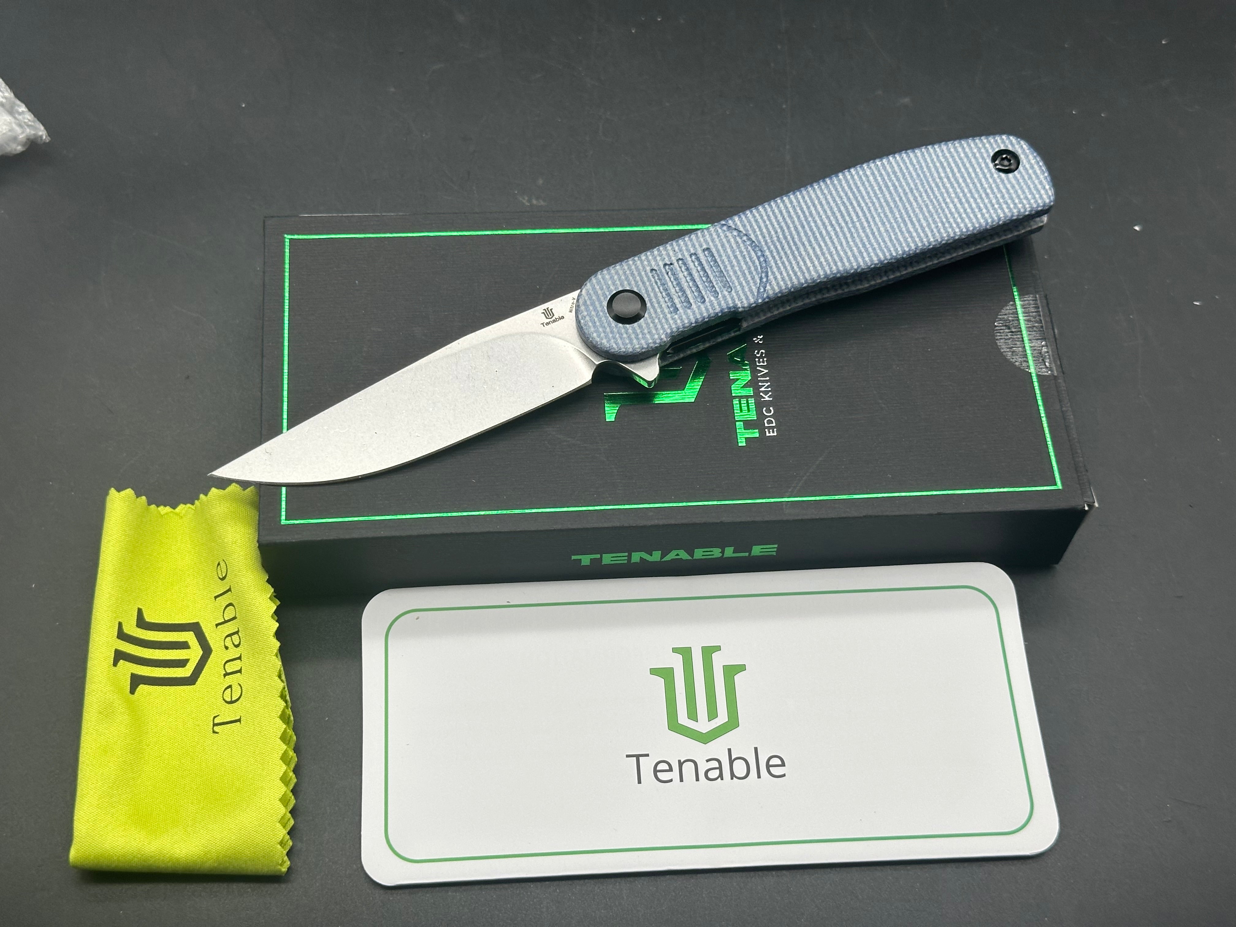 Premium TENABLE EINAR Folding Knife - Blue Micarta Handle, NITRO-V Steel Plain Edge with Stonewash Finish - EDC, Outdoor, Camping & Survival Tool