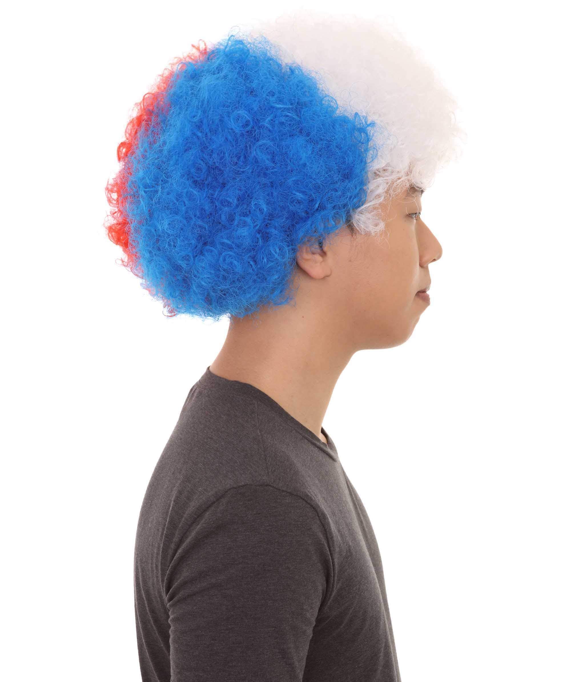 Patriotic Chile Flag Afro Wigs for Cosplay & National Pride - Colorful Curly Costume Wigs for Halloween, Independence Day & Themed Parties
