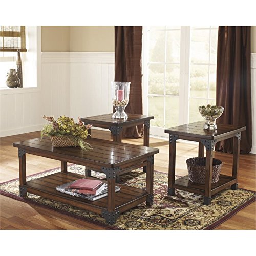 BOWERY HILL 3-Piece Coffee Table Set - Medium Brown Finish - Modern Living Room Furniture for Home Decor & Entertaining