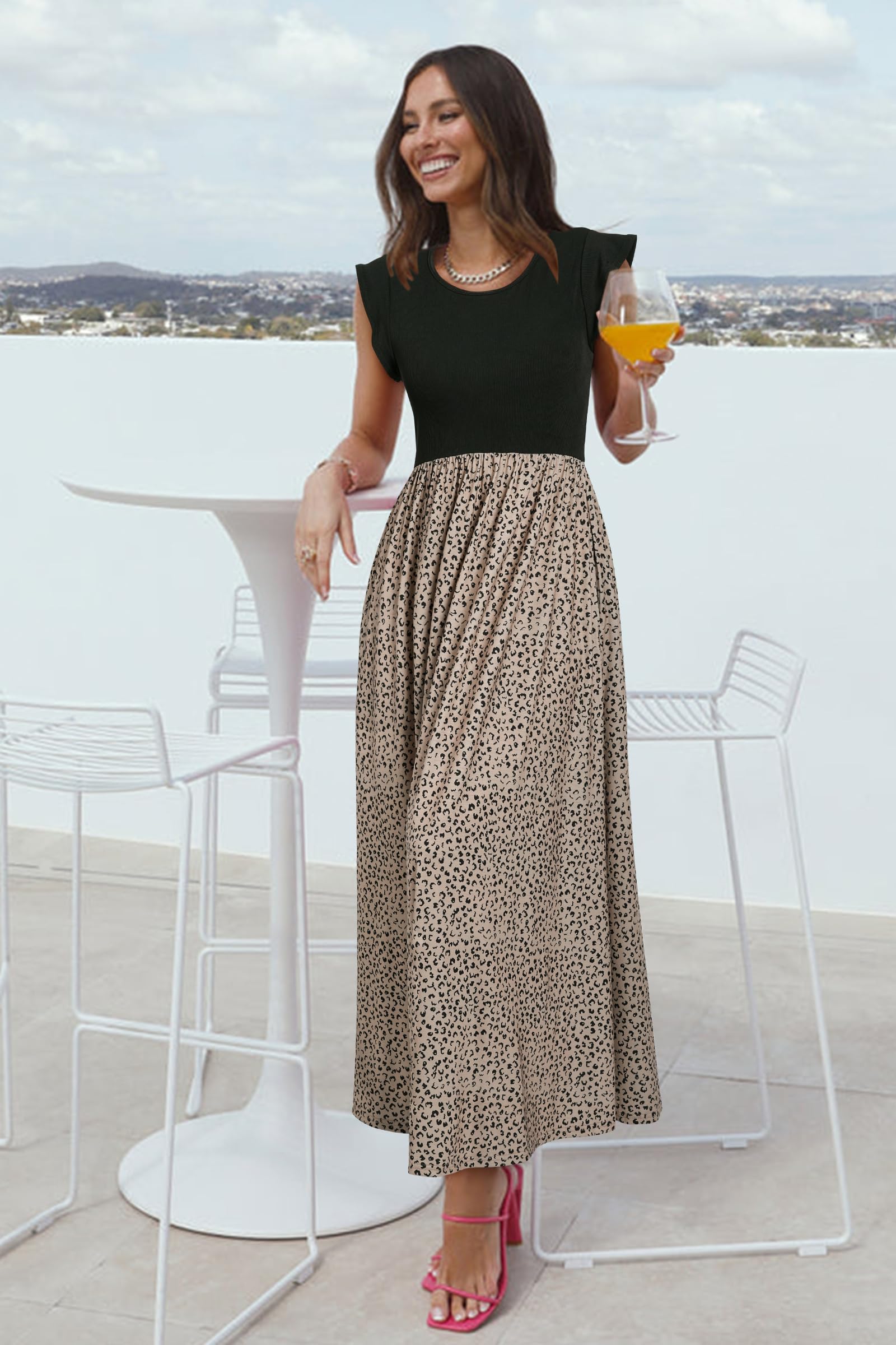 OUGES Women's 2025 Spring Summer Maternity Dress - Sleeveless Ribbed Maxi Dress with Pockets | Casual Fashion Outfit for Pregnancy, Beach, Vacation & Everyday Wear