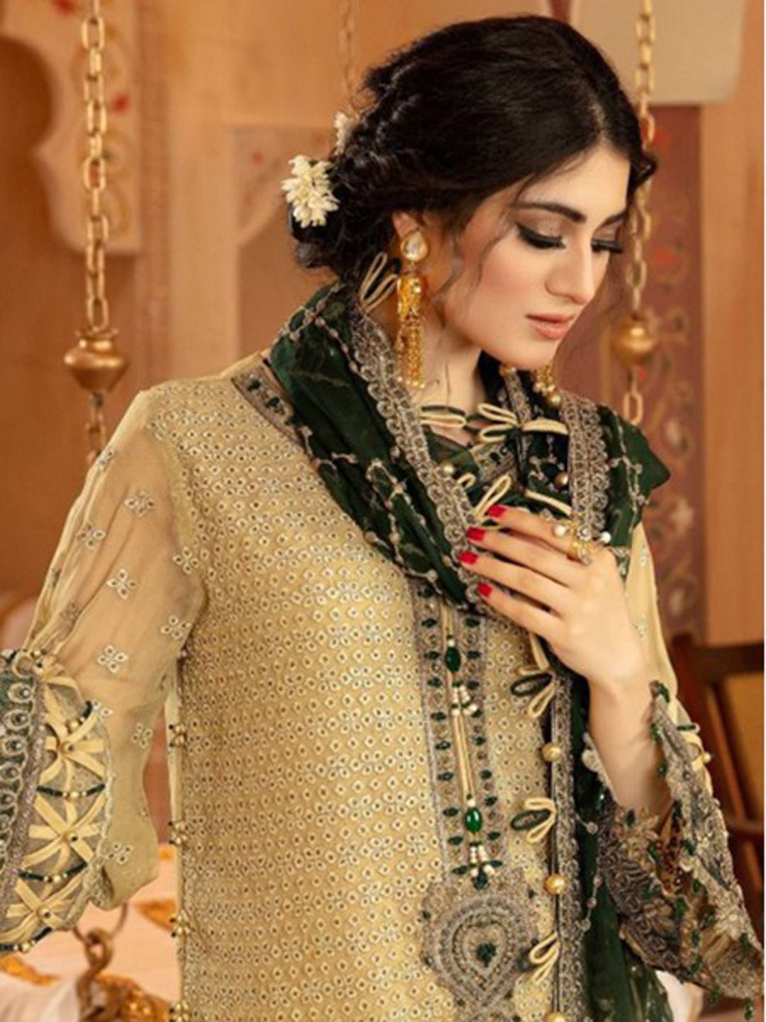 Elegant Beige Traditional Ready-Made Palazzo Suit with Exquisite Embroidery & Stone Work - Perfect for Weddings, Parties & Festive Occasions
