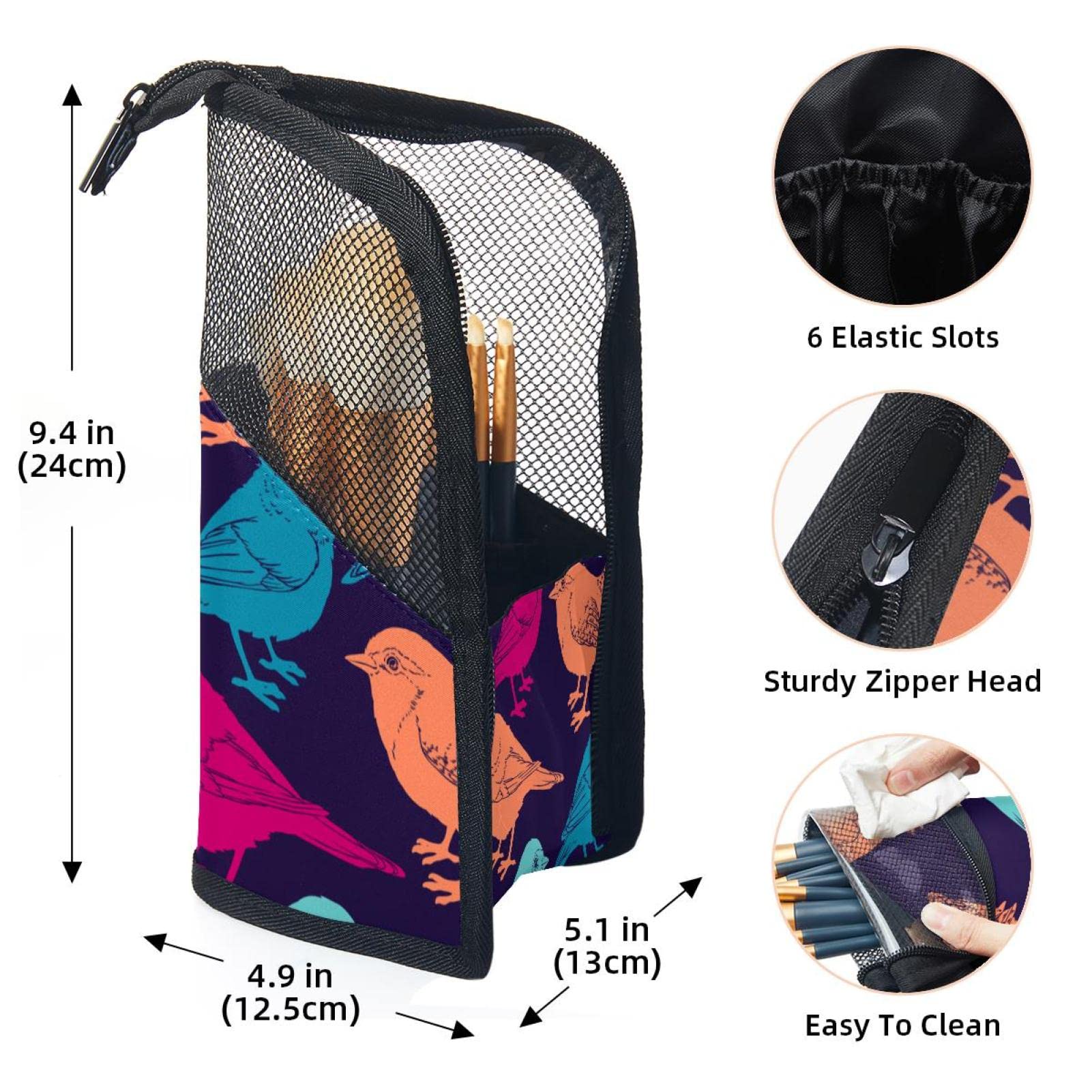 12-Piece Makeup Brush Organizer Bag with Colorful Birds Design - Portable Travel Cosmetic Brush Holder Case for Professional & Home Makeup Artists | Perfect for Travel, Salon Use & Daily Beauty Routine