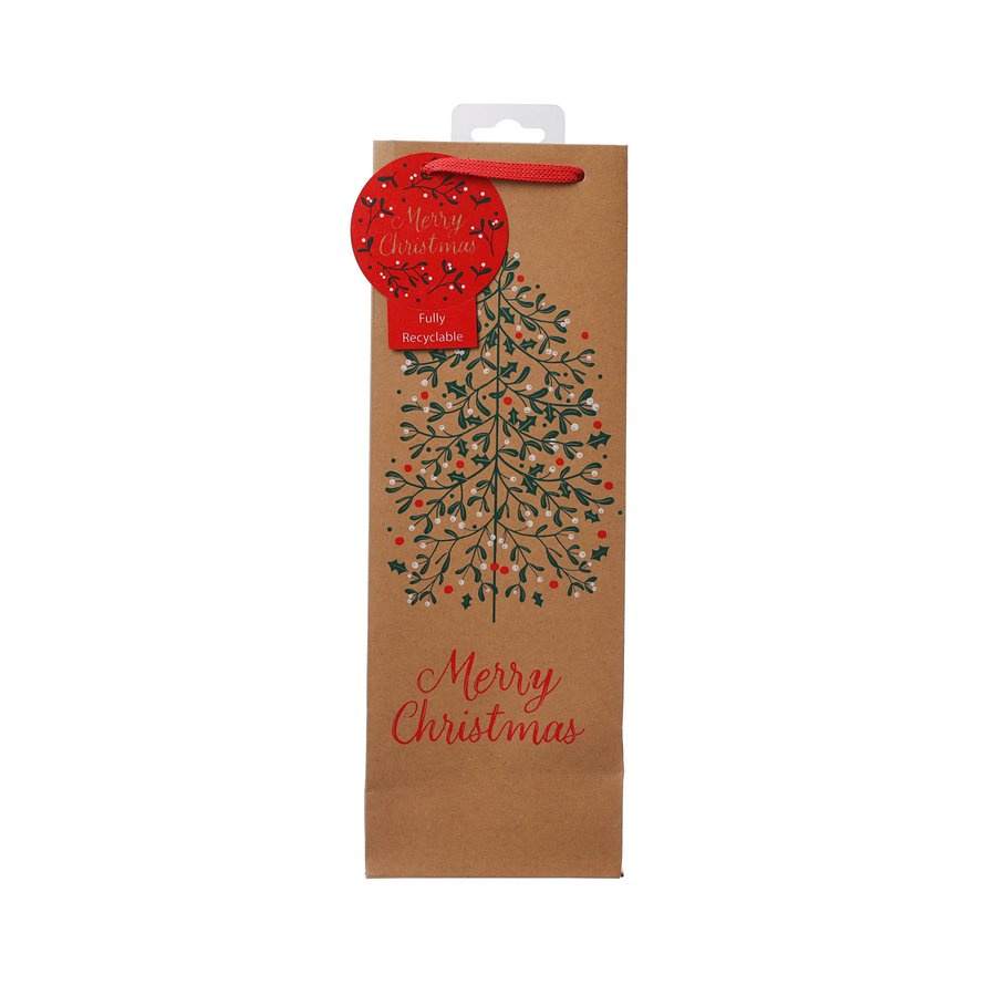 TOMSMITH Christmas Paper Bottle Bag - Merry Berry Holiday Gift Packaging for Wine, Liquor & Champagne - Perfect for Christmas Parties, Gifts & Festive Decorations