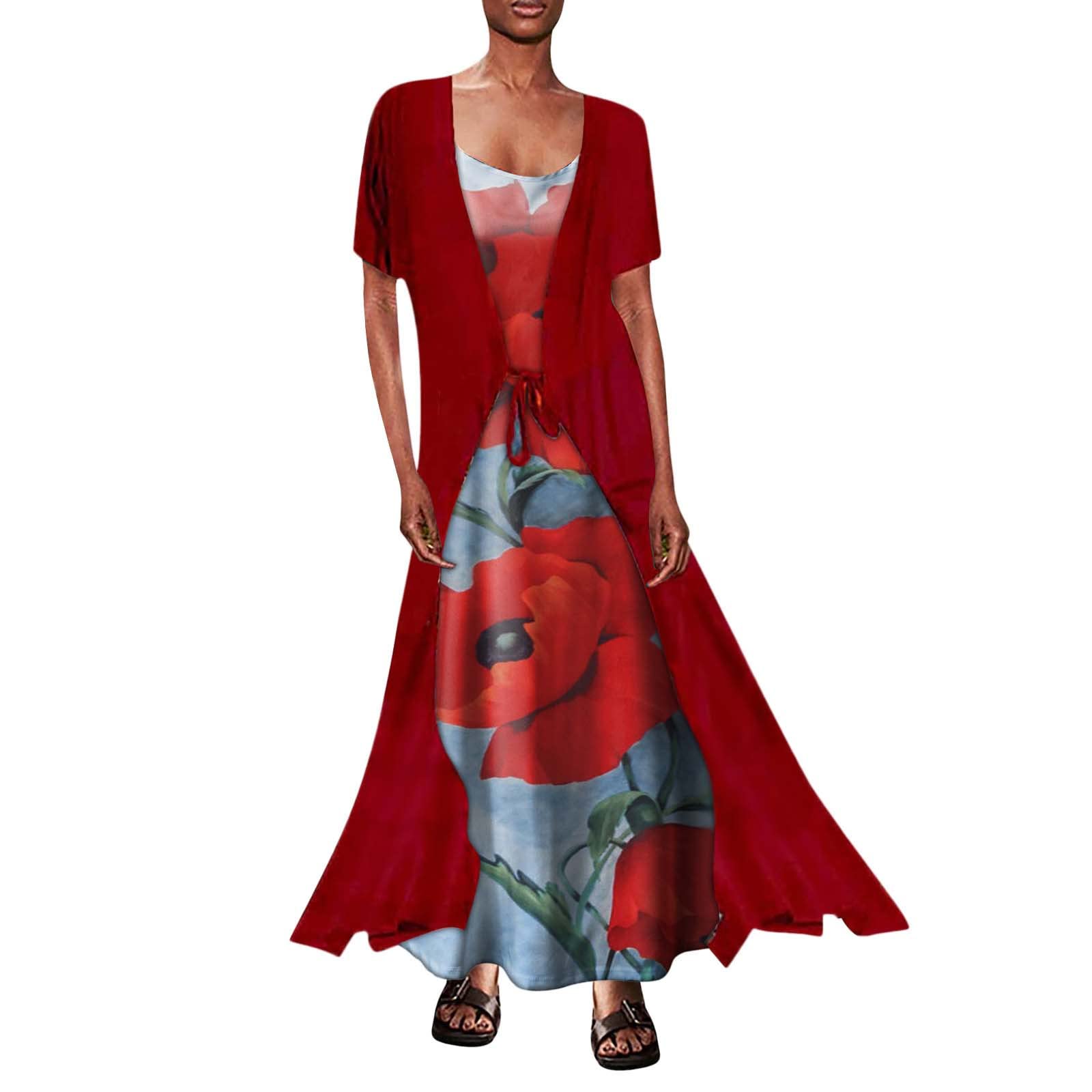 Women's Floral Print Sleeveless Dress with Cardigan Set - Summer Casual Two-Piece Outfit for Beach, Party & Vacation | White Sling Dress for Women