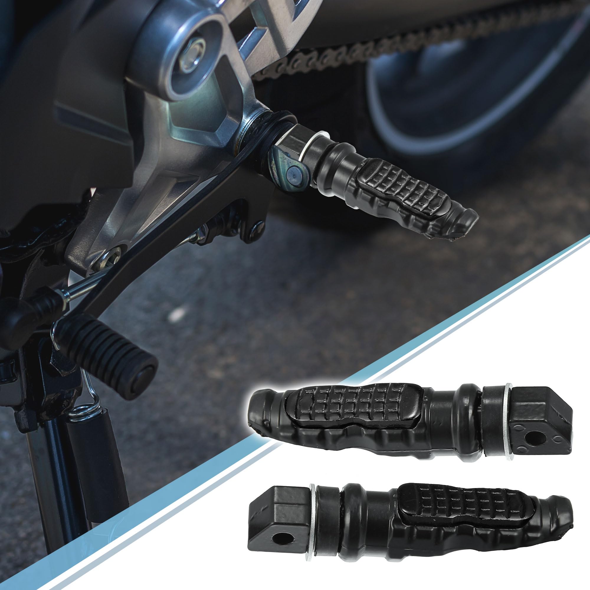Motoforti 1 Pair Universal Motorcycle Foot Pegs - Aluminum Alloy Footrest Pedals for Cruiser, Dirt Bike & Street Bike - Black (Perfect for Long Rides & Off-Road Adventures)