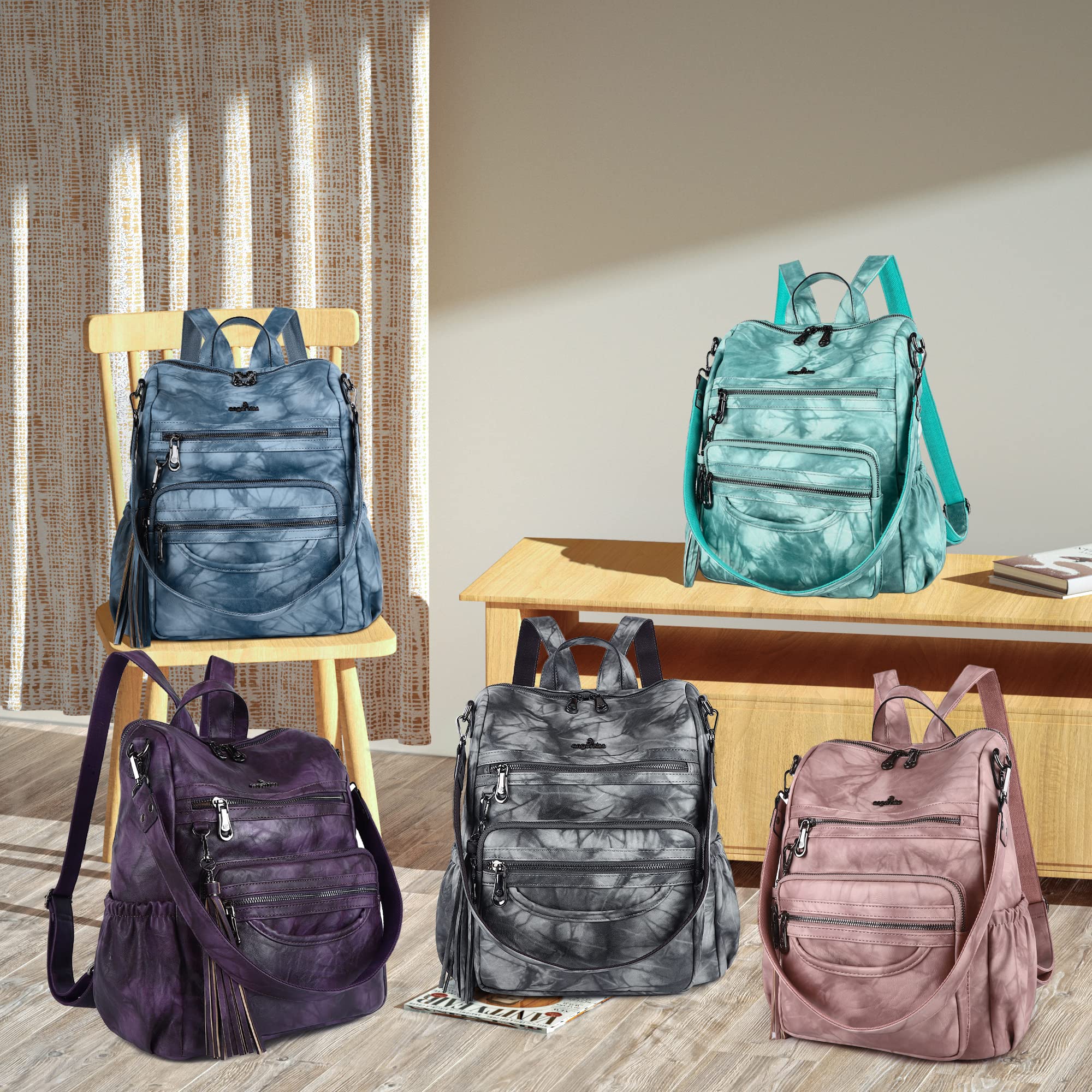 Angel Kiss Women's PU Leather Backpack Purse - Stylish Zipper Casual Backpack & Shoulder Bag for Work, Travel & College | Water-Resistant & Lightweight