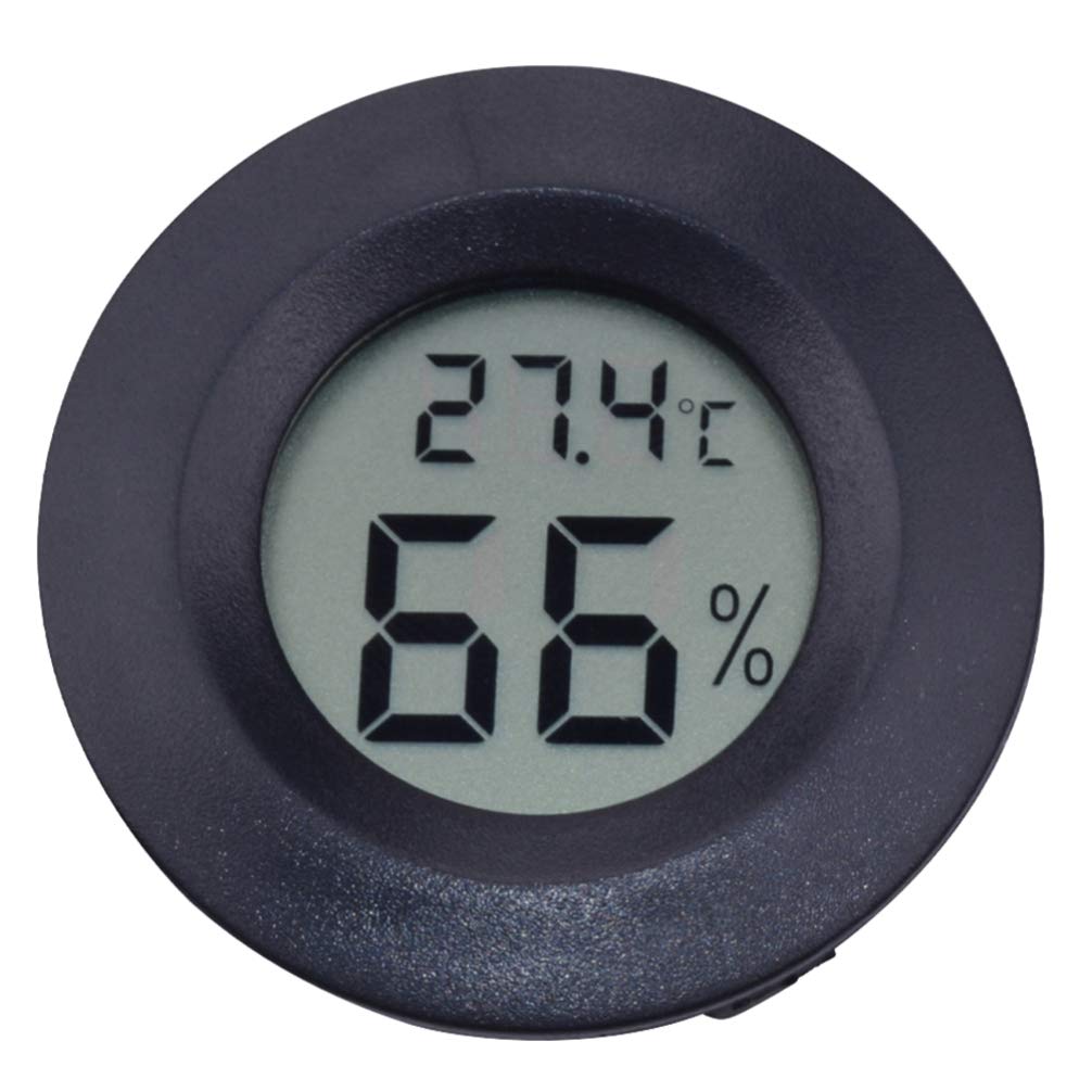 Balacoo Mini Digital Hygrometer - Round Temperature & Humidity Monitor for Reptile Terrariums, Glass Containers, Aquariums & Greenhouses - Accurate Electronic Gauge (Black) | Perfect for Monitoring Reptile Habitats, Plant Growth & Home Gardening