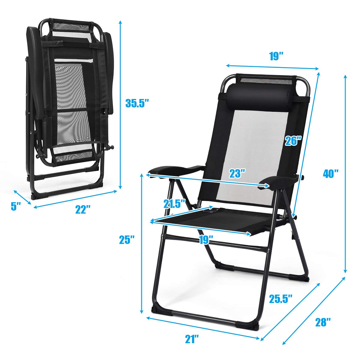 Giantex Set of 4 Folding Patio Dining Chairs - 7-Level Adjustable Backrest, 300 lbs Weight Capacity, Durable Metal Frame for Outdoor, Garden, Poolside & Camping Use