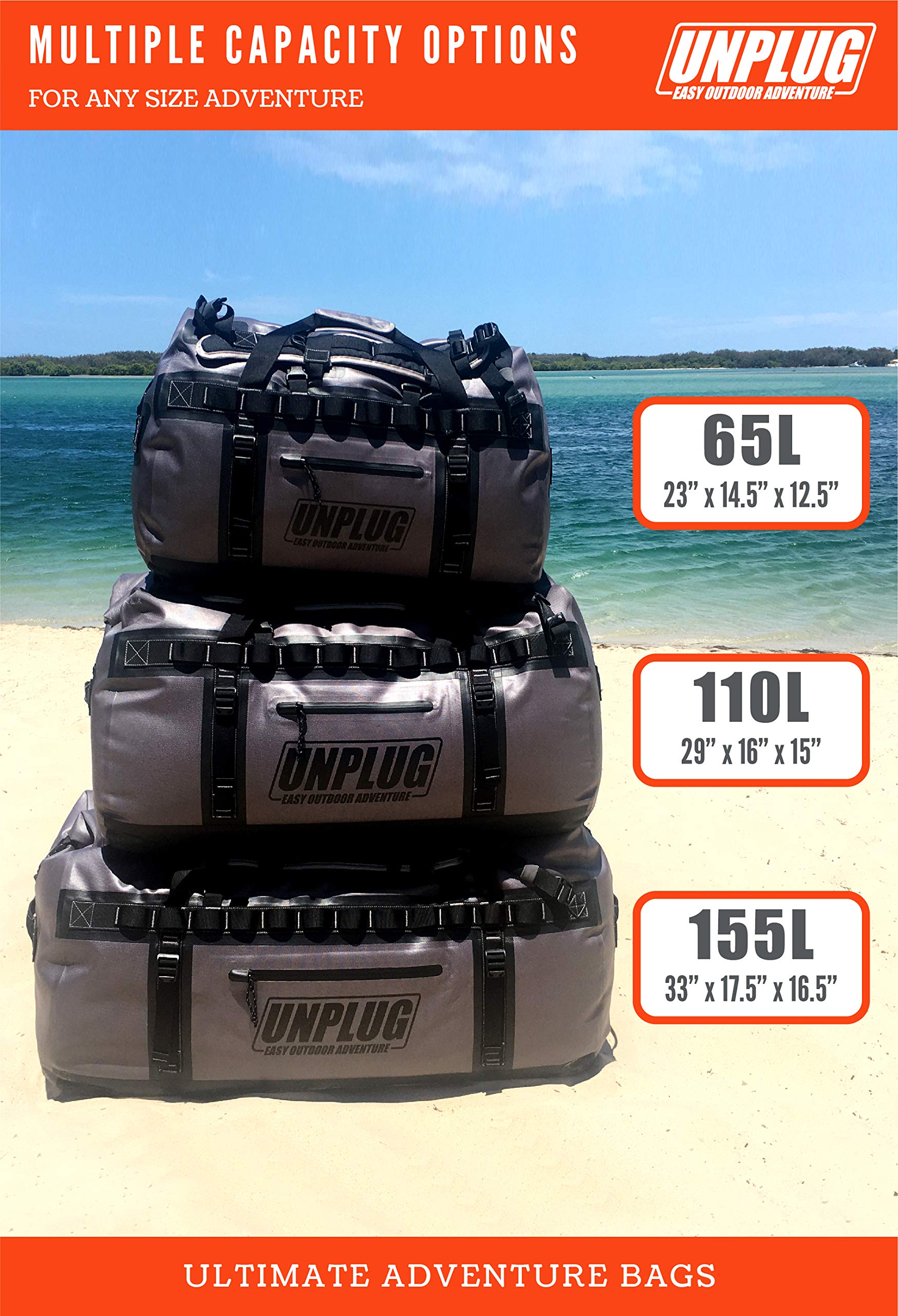UNPLUG Ultimate Adventure Bag - 1680D Heavy Duty Waterproof Travel Duffel for Camping, Hiking, Motorcycle & Boating | Tactical Duffle Backpack for Outdoor Sports, Travel & Emergency Preparedness