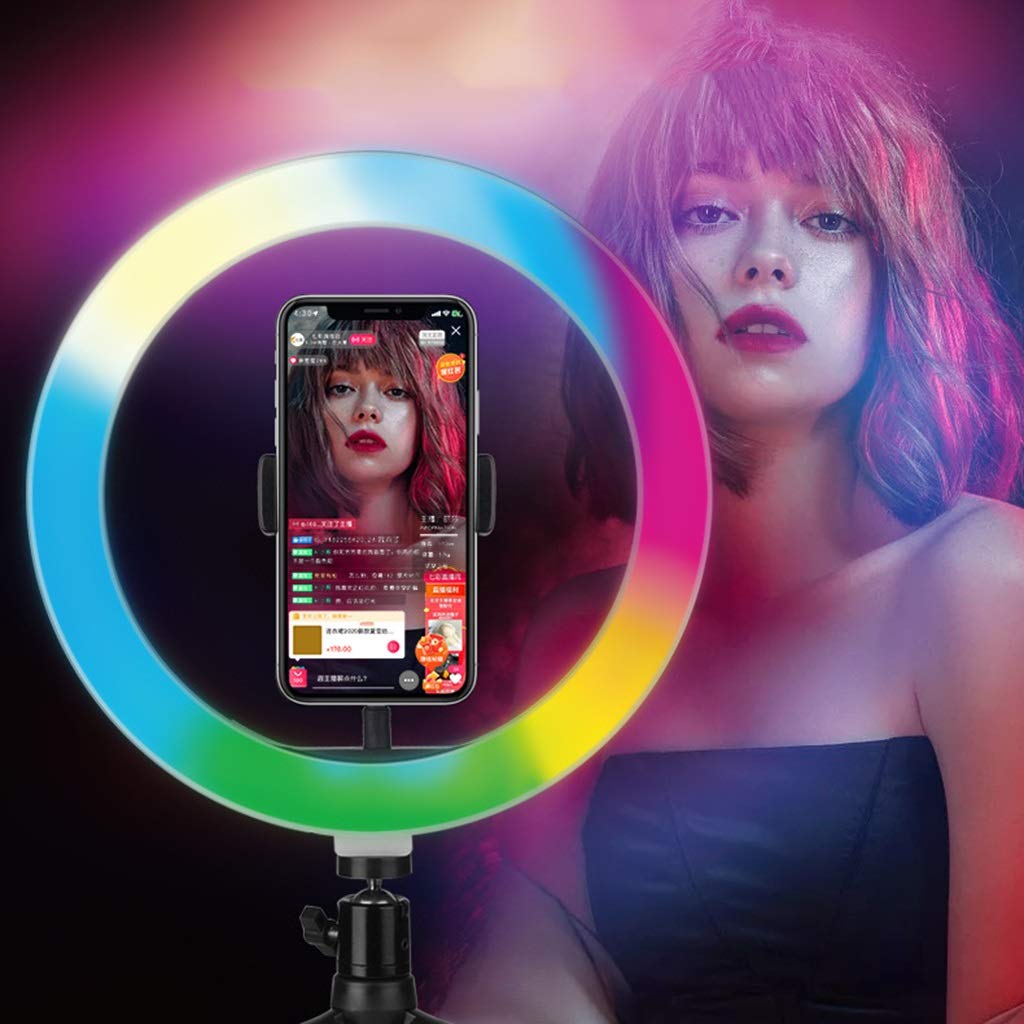 RGB Ring Light with Tripod Stand & Phone Holder - 16 Color Dimmable LED Circle Light with Infrared Remote for Makeup, Live Streaming, YouTube Videos (Perfect for Beauty Vloggers, TikTok Creators & Home Studio Lighting)
