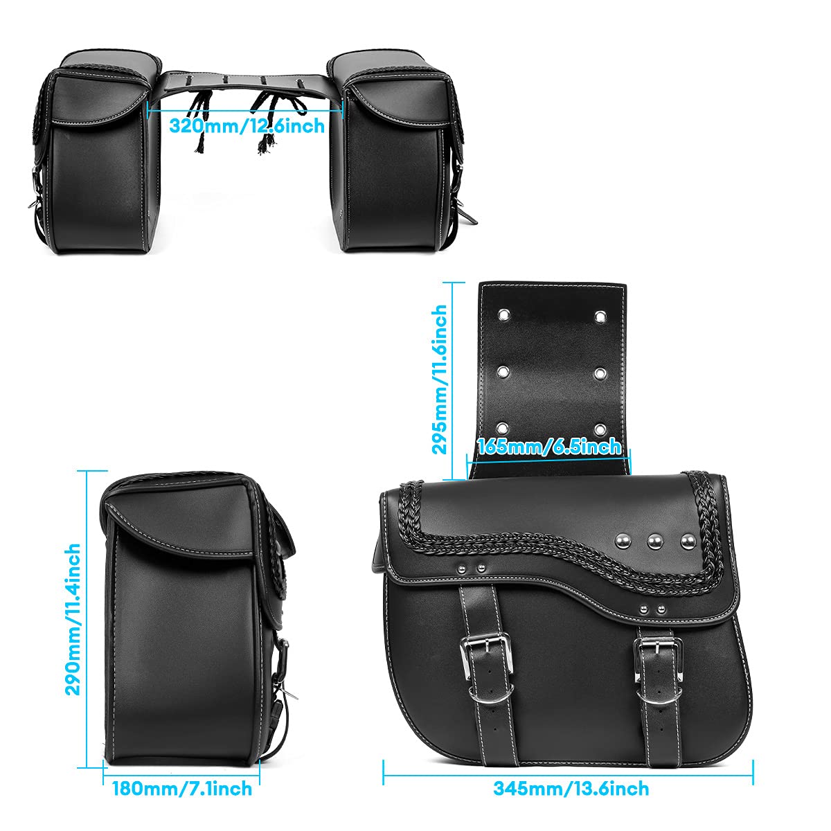 Premium Synthetic Leather Motorcycle Saddlebags - Universal Waterproof Side Bags for Harley Sportster, Vulcan, Shadow, Softail, Dyna & V-Star - Durable Storage Tool Bag (Black, Style A) - Perfect for Long Rides, Road Trips & Daily Commuting