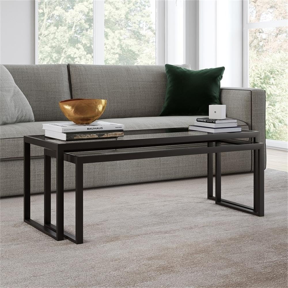 Black & Bronze Metal Nested Coffee Tables Set of 3 - Modern Living Room Furniture for Small Spaces, Home Decor, Coffee Table Set for Apartment, Office, Lounge