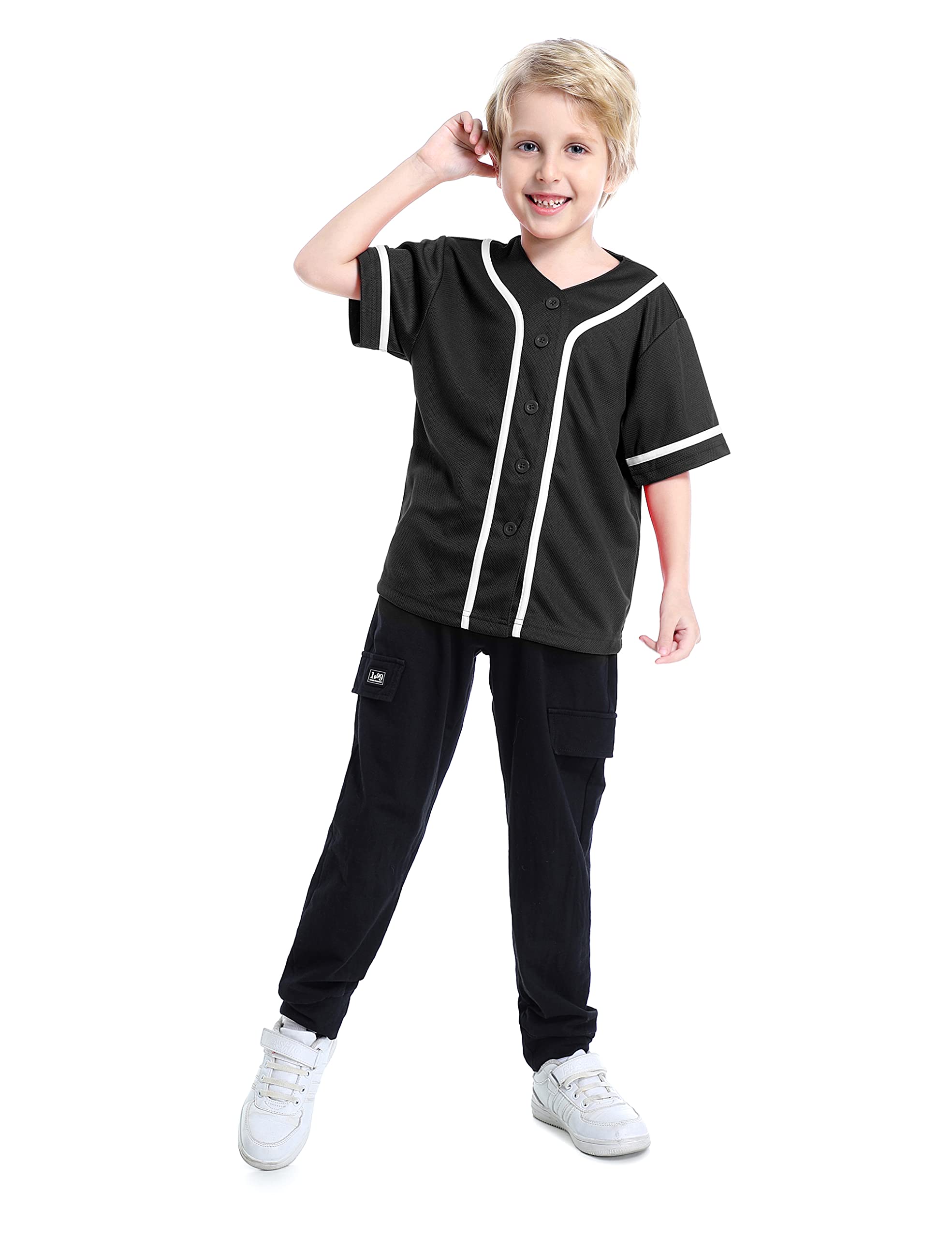 TopTie Boys Baseball Jersey - Youth Button Down Softball Jersey T-Shirt for Kids | Comfortable & Durable for Baseball Games, Practice & Casual Wear
