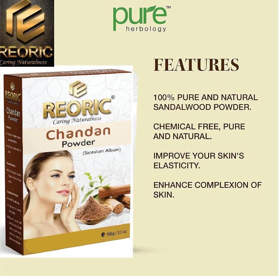 Organic Sandalwood Powder (Chandan) 100g - Pure & Natural for Skin Care, Face Masks, Body Scrubs & Puja Rituals - Reoric Premium Quality