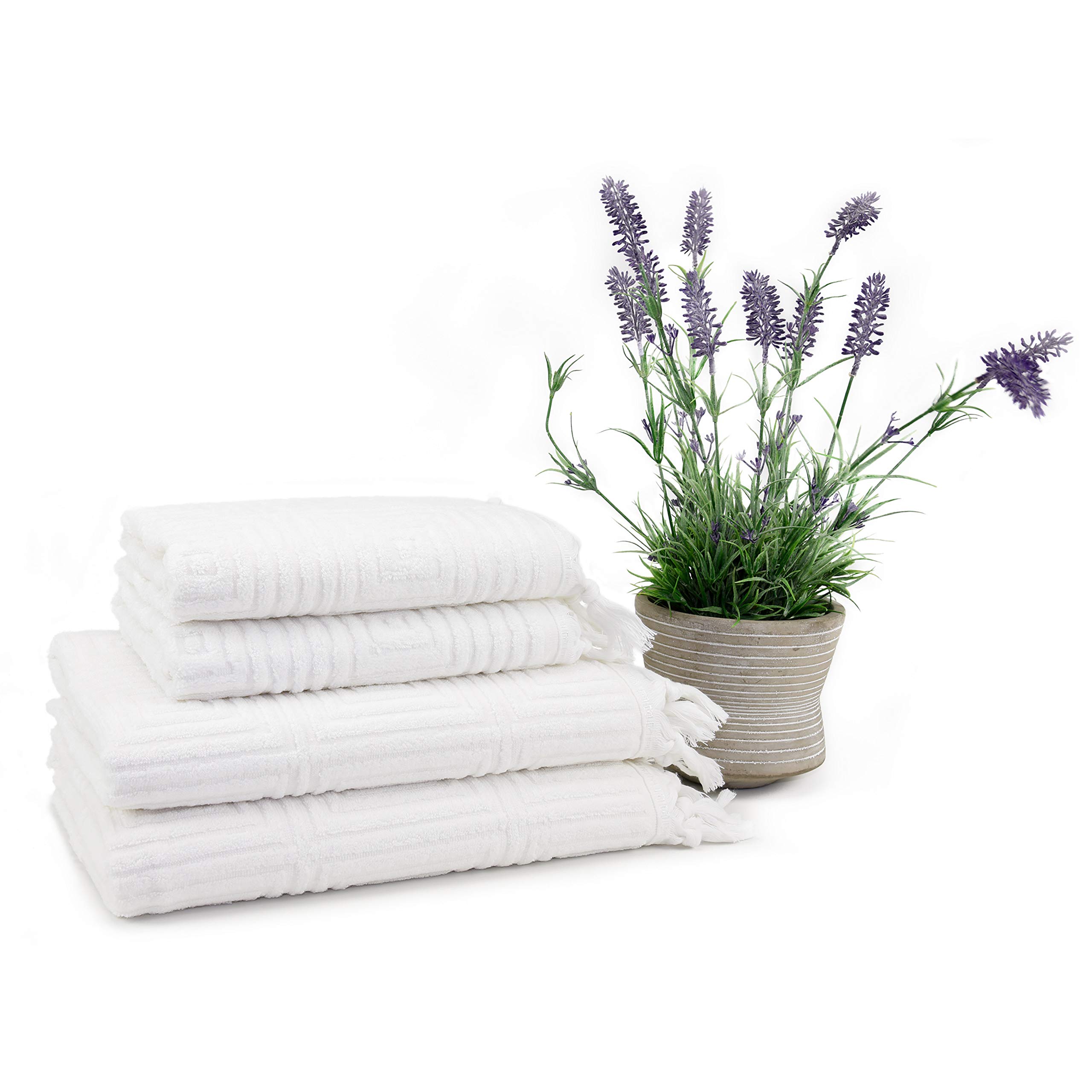 East'N Blue Troya Premium Bamboo Rayon Towel Set - 2 Bath Towels & 2 Hand Towels (White) | Soft, Absorbent & Eco-Friendly for Spa, Bathroom & Luxury Home Use