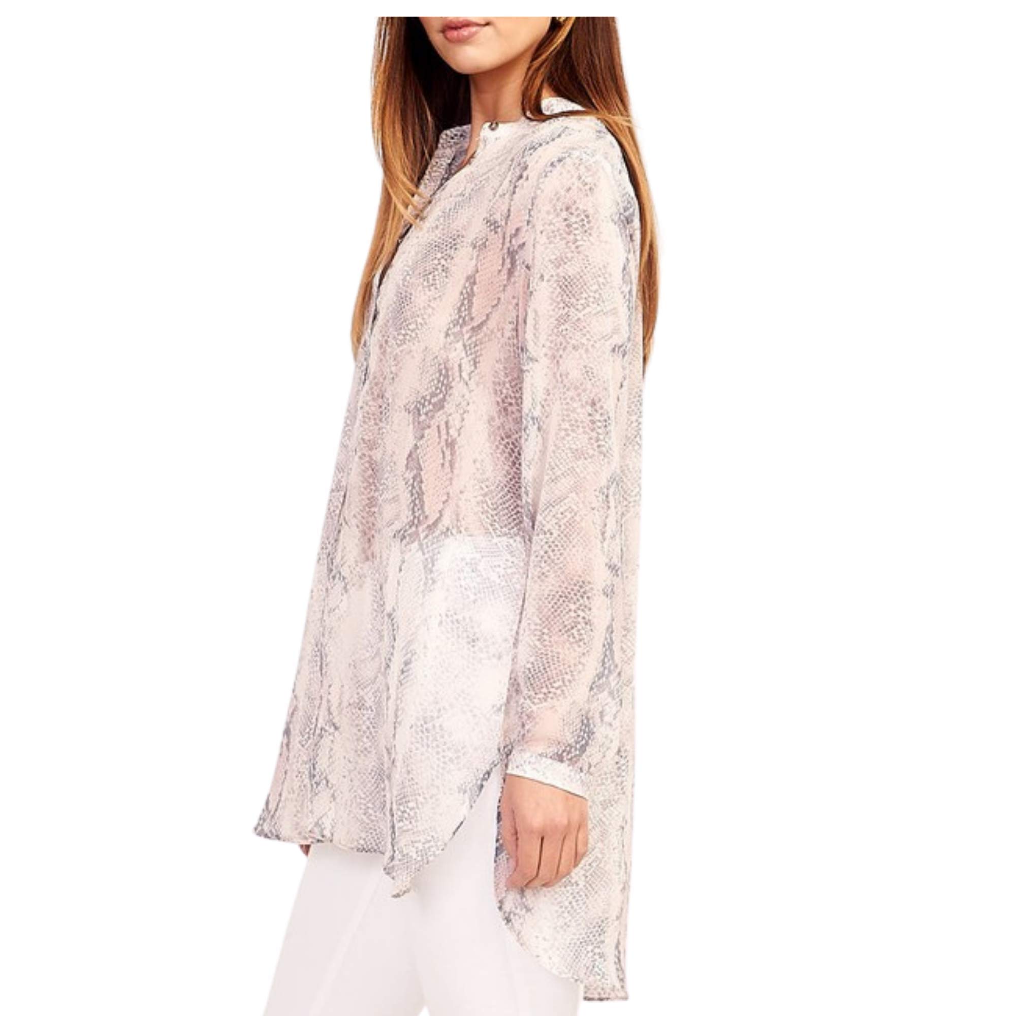 Sheer Oversize Snake Print Blouse for Women - Small Size | Trendy Long Sleeve Shirt for Casual Wear, Office Outfits & Night Out
