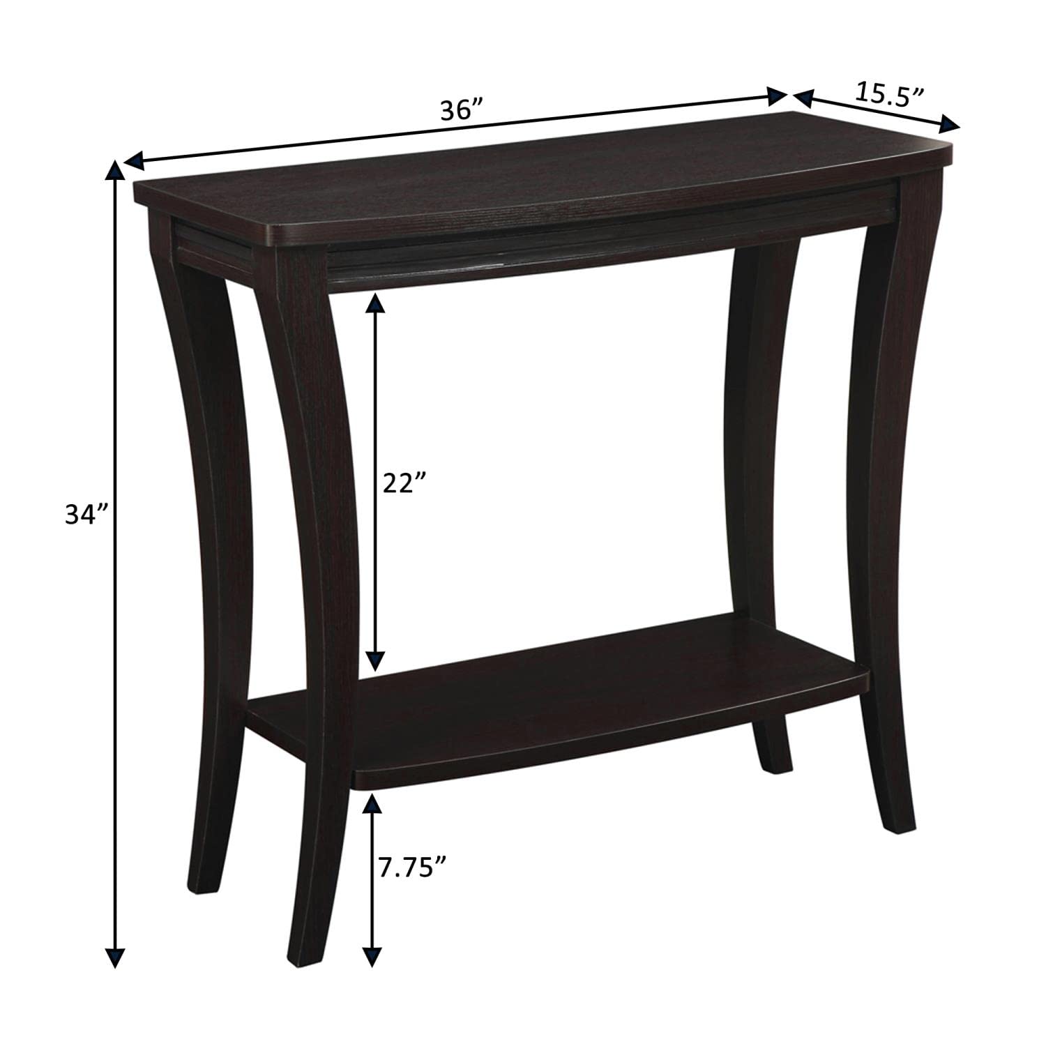 Convenience Concepts Newport Console Table with Shelf - Espresso Finish for Entryway, Living Room & Hallway Decor