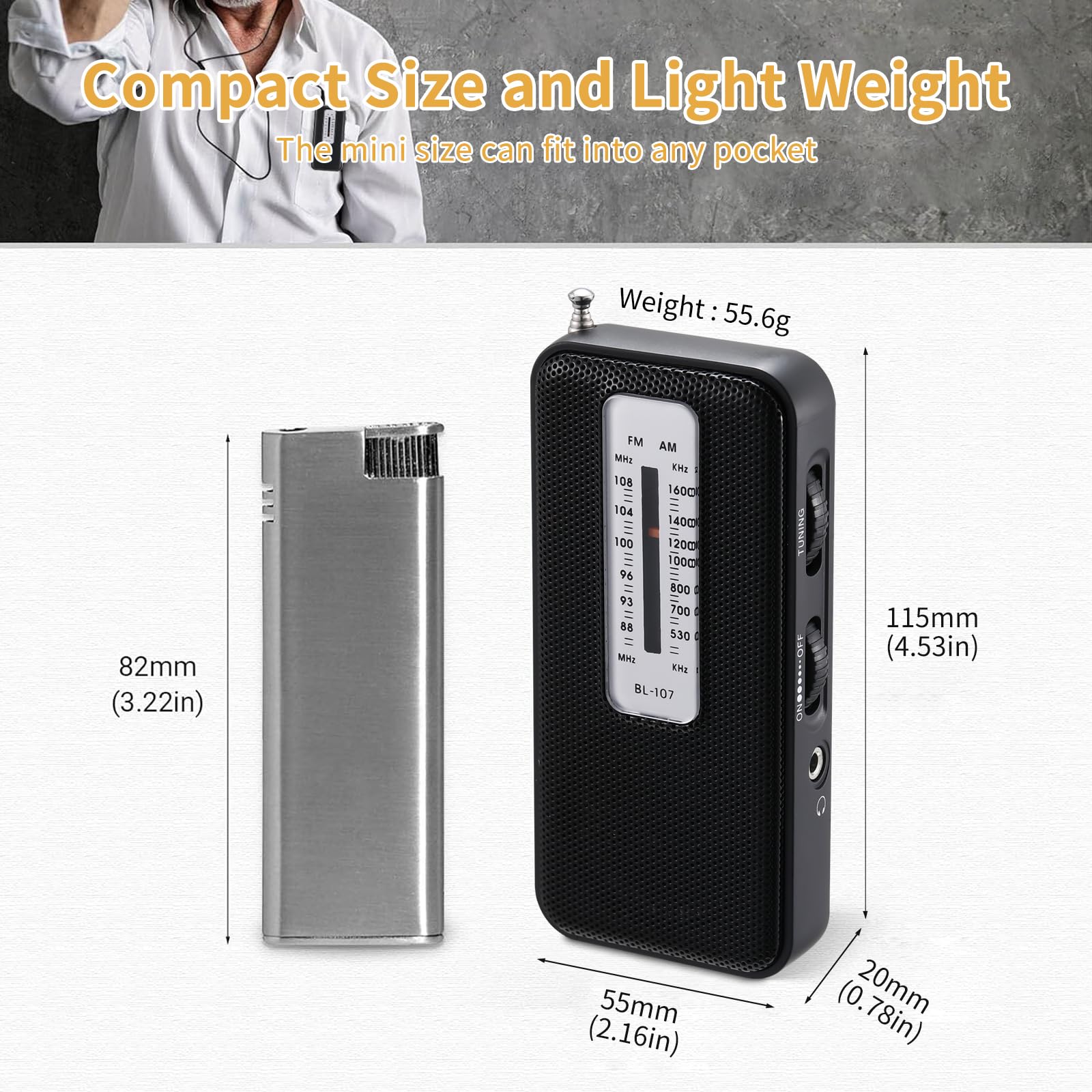 Best Portable AM FM Radio with Excellent Reception - Mini Battery Operated Walkman with Included Headphones - Perfect for Walking, Jogging, Hiking, Camping & Outdoor Activities (Runs on 2 AAA Batteries)