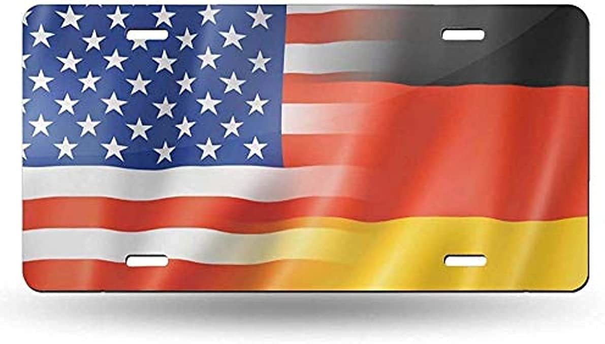 German American Flag License Plate Frame - Durable Aluminum Custom Tag Holder with 4 Holes for Cars, Trucks & SUVs - Perfect for Patriotic Car Enthusiasts & German Heritage Celebrations
