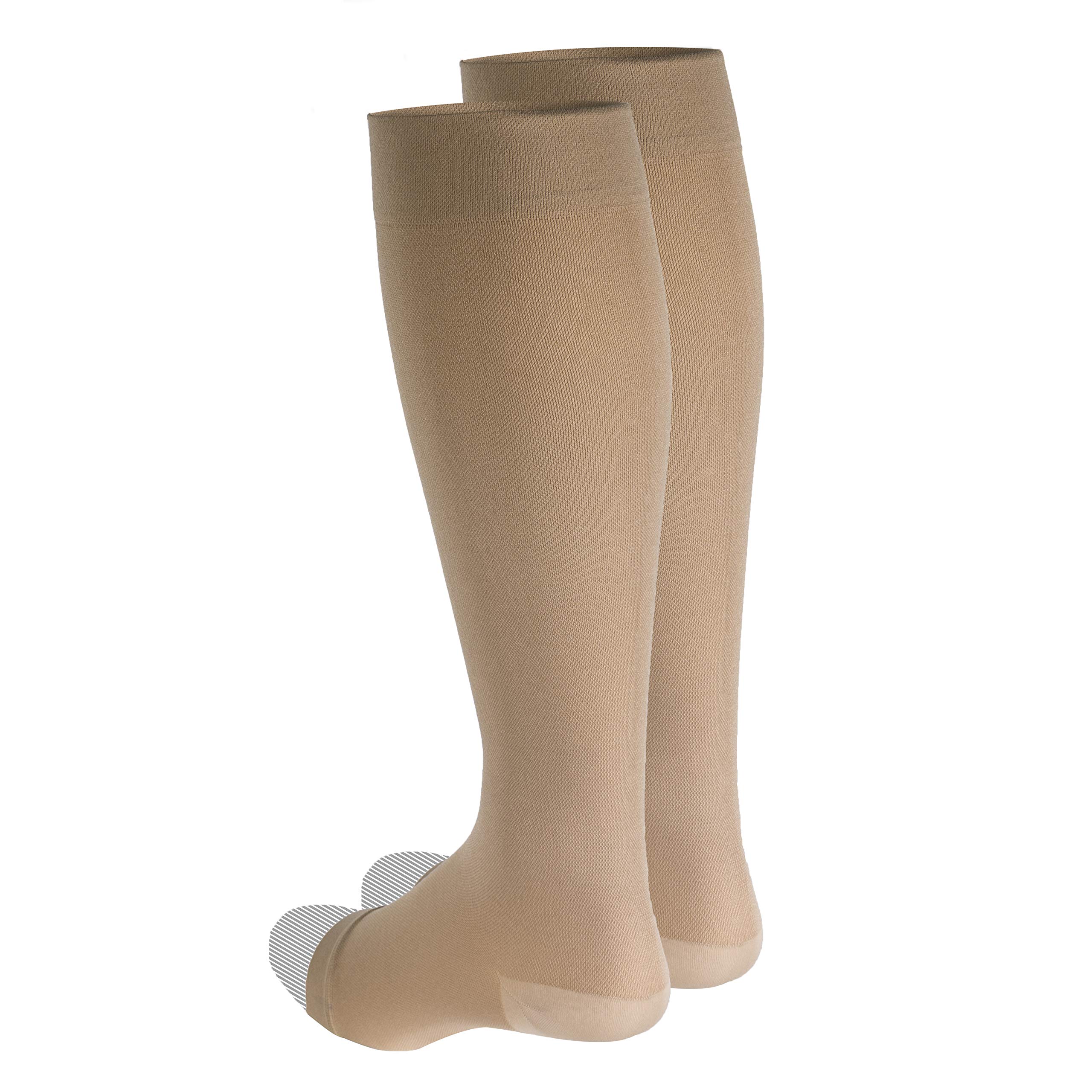 Truform 18 mmHg Knee High Open Toe Compression Stockings for Men & Women - Medium Beige - Ideal for Post-Surgery Recovery, Varicose Veins & Travel Comfort