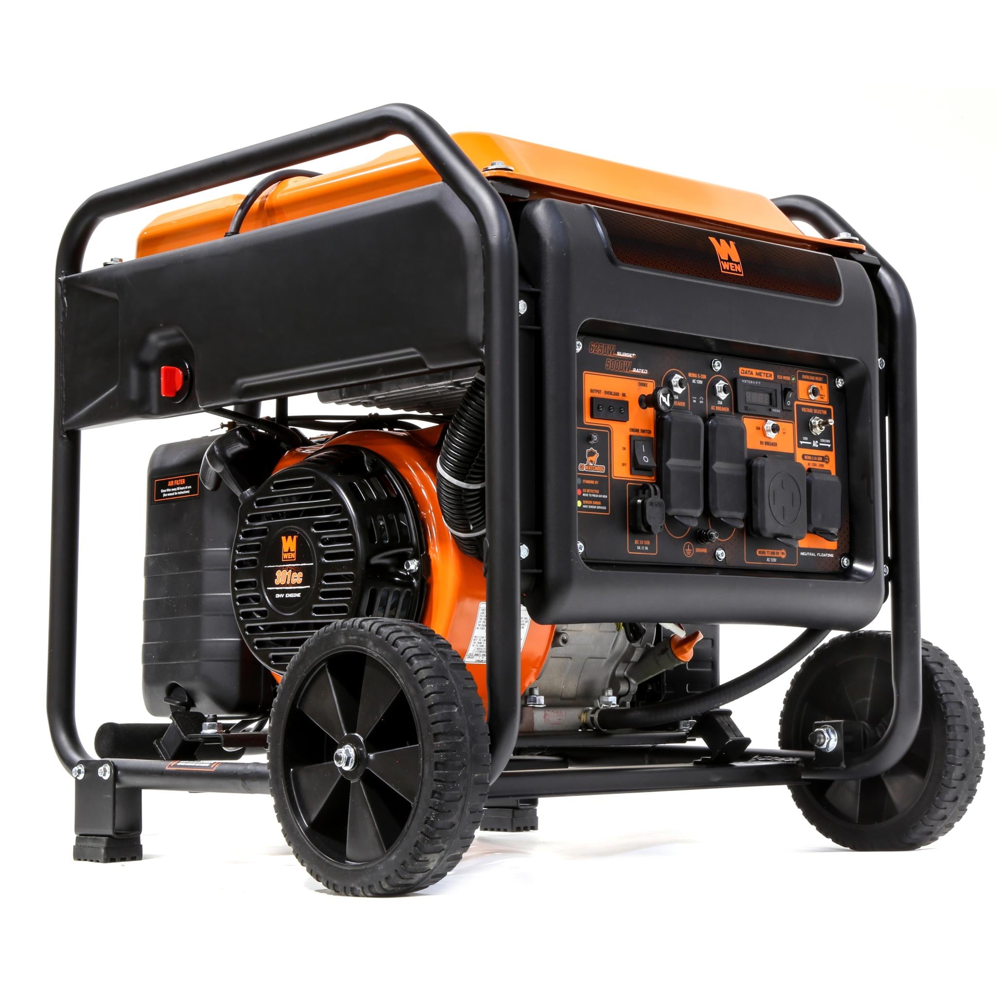 WEN GN625iX 6250-Watt Dual Fuel Inverter Generator with CO Shutdown Sensor & Wheel Kit - 120V/240V RV Ready, Transfer Switch Compatible - Perfect for Camping, Home Backup Power & Outdoor Events