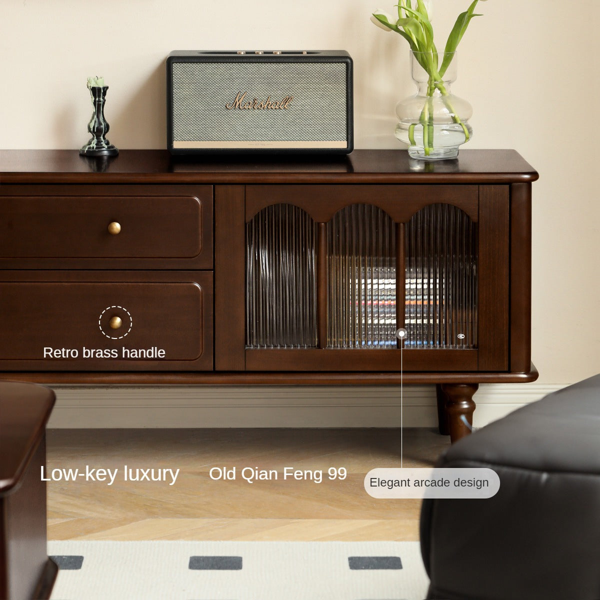 Stylish Poplar Solid Wood TV Stand - American Modern Design for Living Room & Home Theater Setup