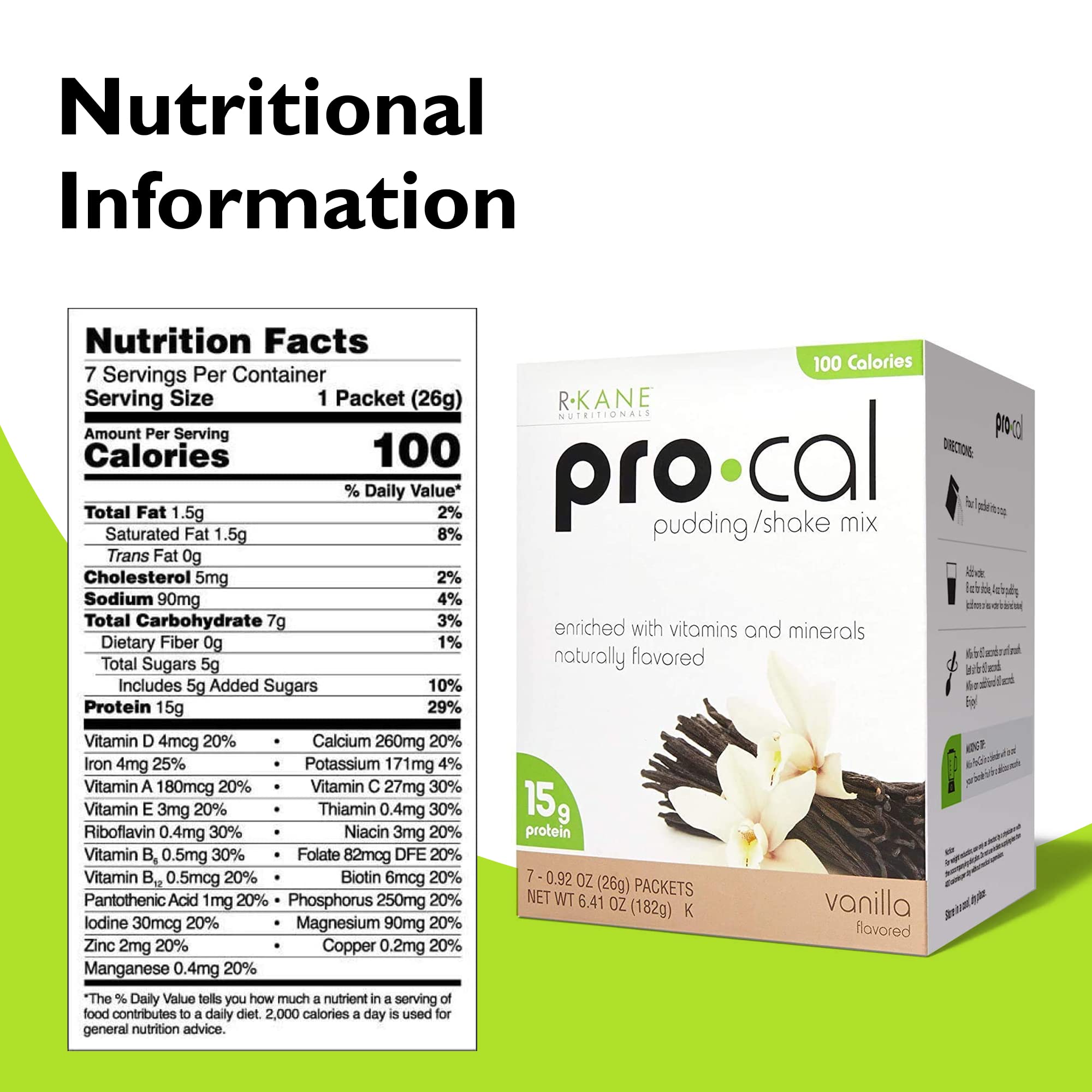 Pro-Cal Vanilla Protein Drink Mix - High Protein, Low Calorie Shake & Pudding Mix (15g Protein) - Meal Replacement for Weight Loss & Muscle Gain - On-the-Go Breakfast Boost - 7 Single-Serve Packets - Perfect for Gym, Workout Recovery & Busy Mornings