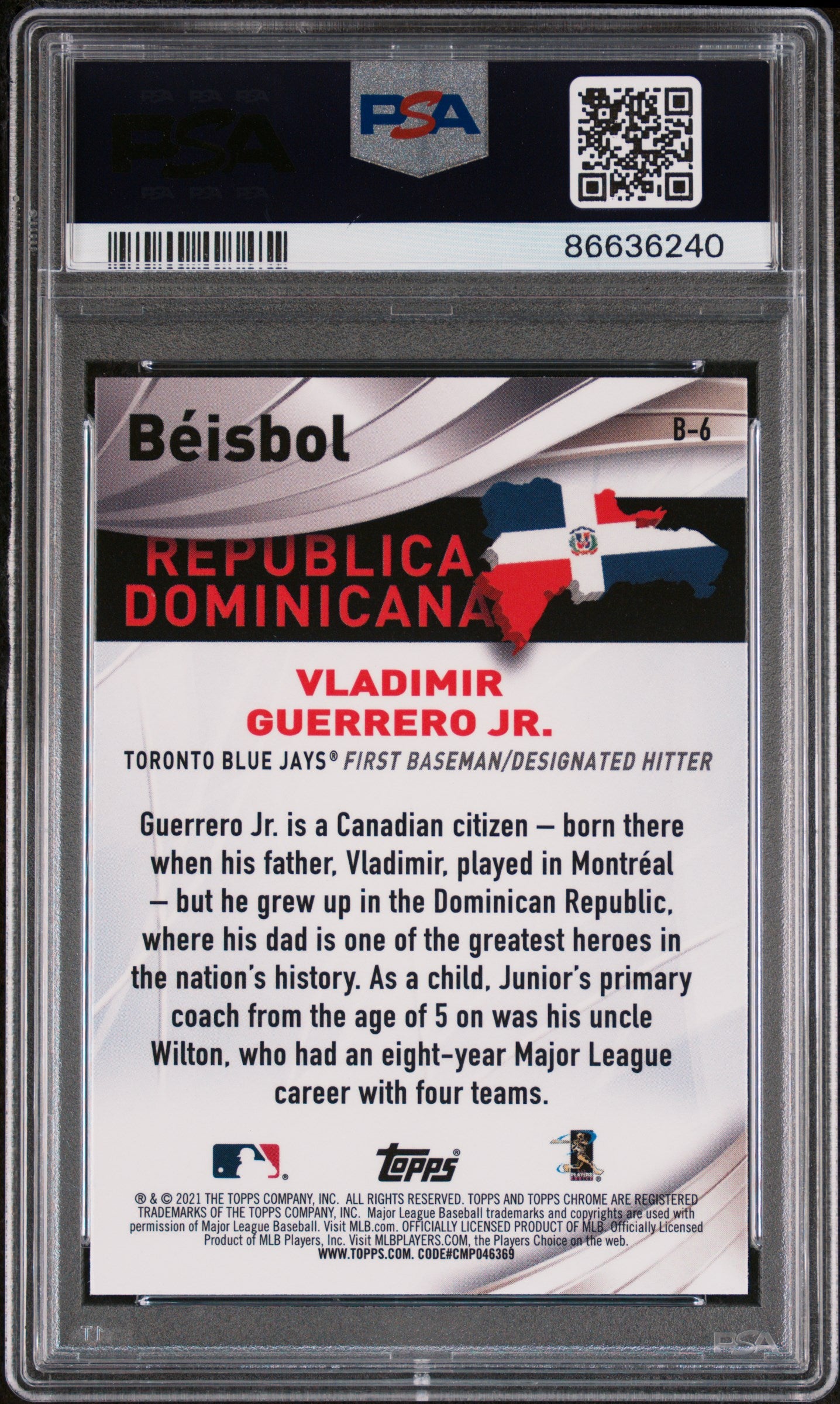 2021 Topps Chrome Baseball Vladimir Guerrero Jr #B6 PSA 10 Gem Mint - Perfect for Sports Card Collectors & Investment