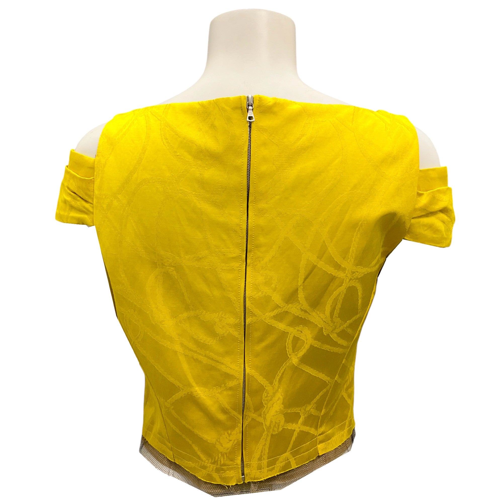 Dries Van Noten Women's Yellow Cold Shoulder Jacquard Chaney Top - Elegant Blouse for Party, Date Night & Special Occasions