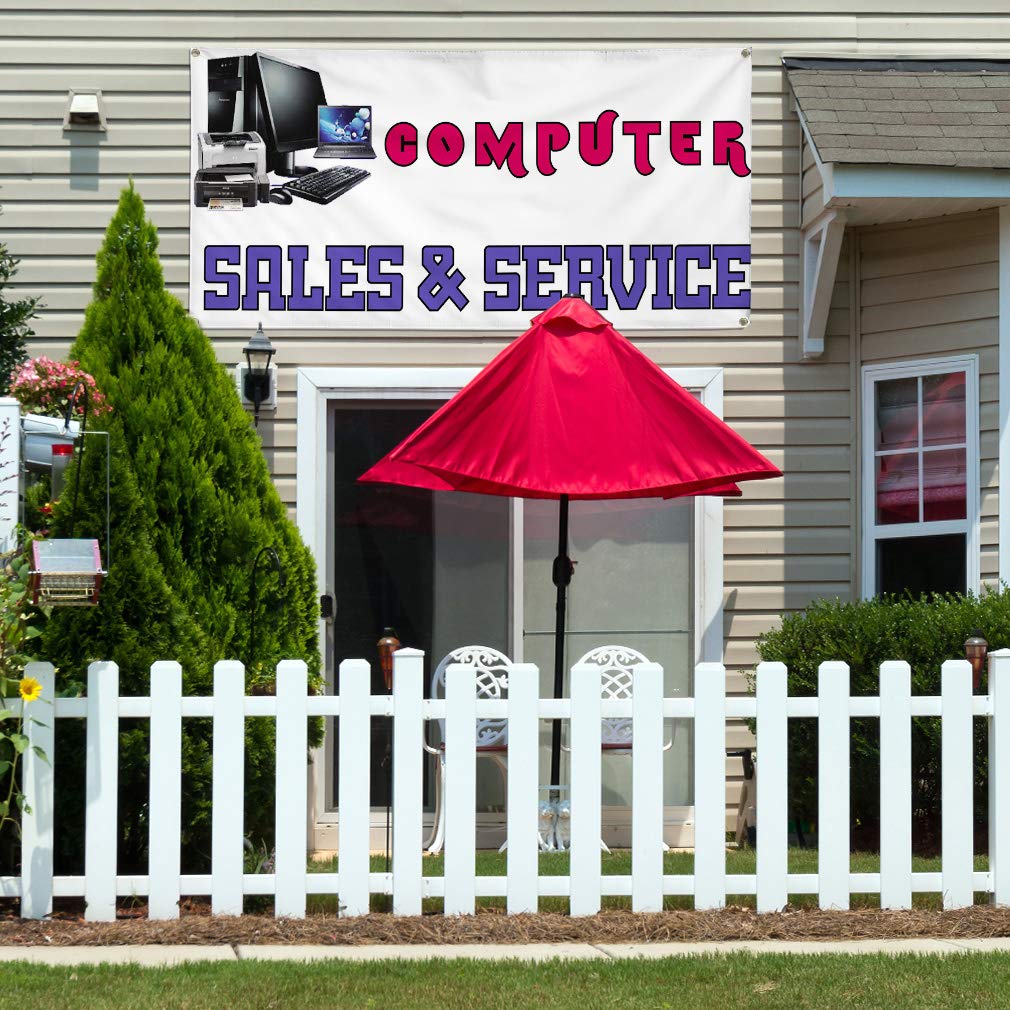 Vinyl Banner - 60x144 Inches, Weatherproof & Durable with 10 Grommets - Ideal for Computer Sale & Service, Business Advertising, Outdoor Yard Signs - Perfect for Retail Stores, Trade Shows & Industrial Use