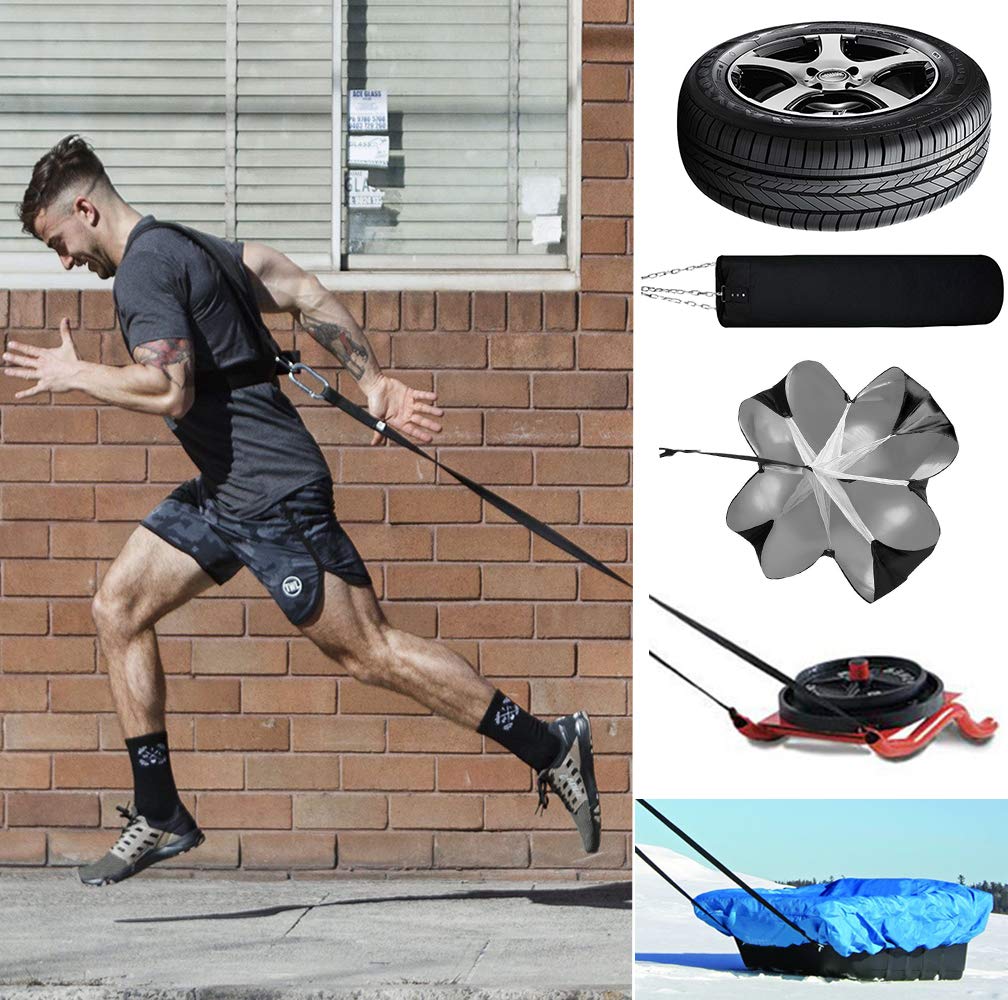 Premium Resistance Bands Set for Strength Training & Fitness - Double Endurance Weight Sled Harness Kit with Pulling Strap - Ideal for Sprinting, Running, Speed & Agility Workouts - Perfect for Home Gym, CrossFit & Athletic Training - Black