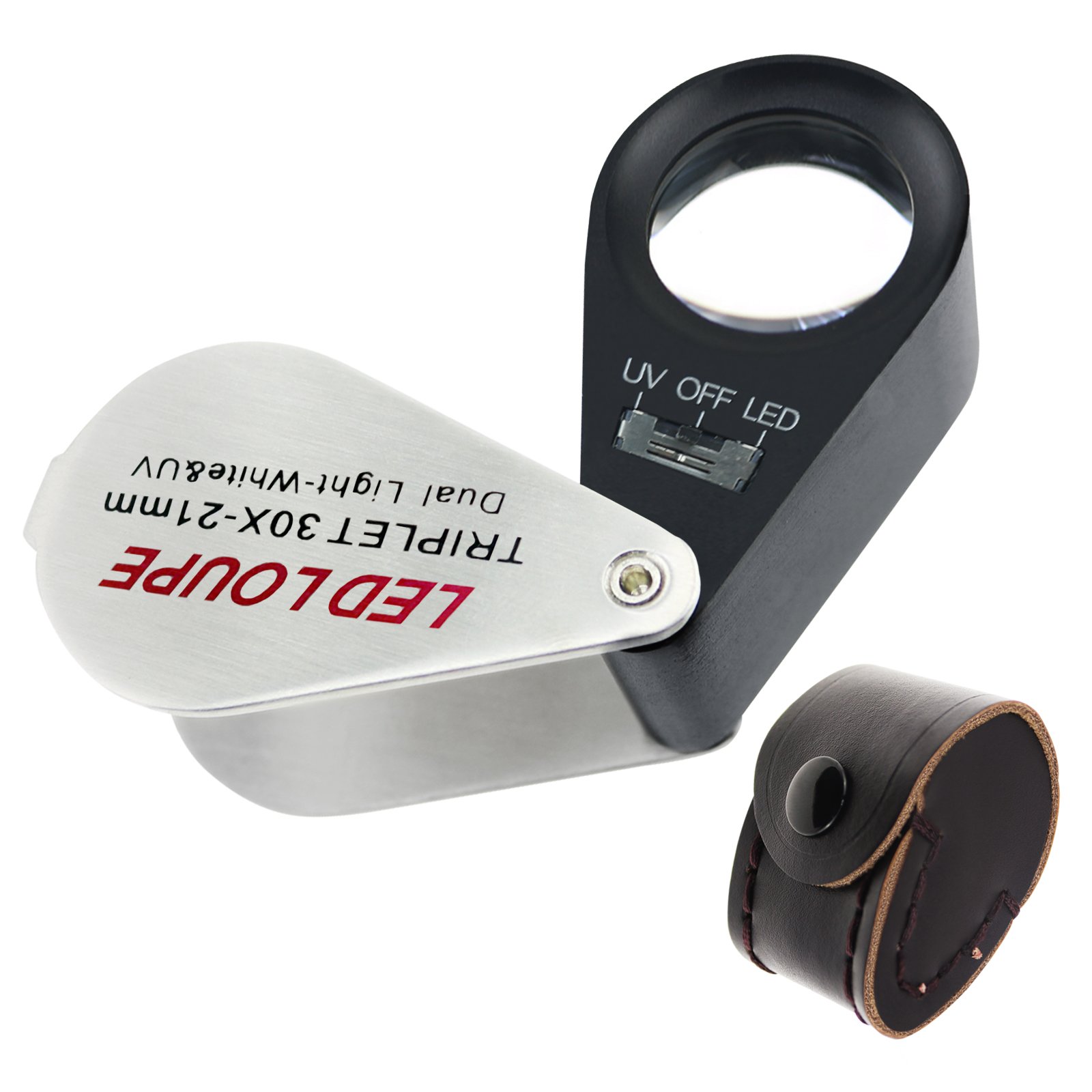 30x Magnifying Glass with LED Light - Foldable Jewelers Loupe for Jewelry, Coins, Stamps, Watches & Antiques - UV & LED Illuminated Pocket Magnifier (21mm Lens) - Perfect for Hobbyists, Gemologists & Collectors - Use for Inspection, Repair & Detailed Close-Up Work