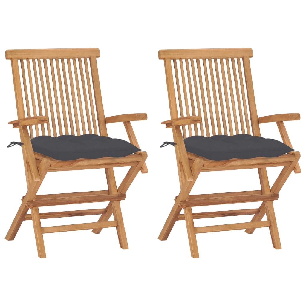 2-Piece Solid Teak Wood Patio Chairs with Anthracite Cushions - Outdoor Furniture for Garden, Deck, Poolside & Backyard Relaxation