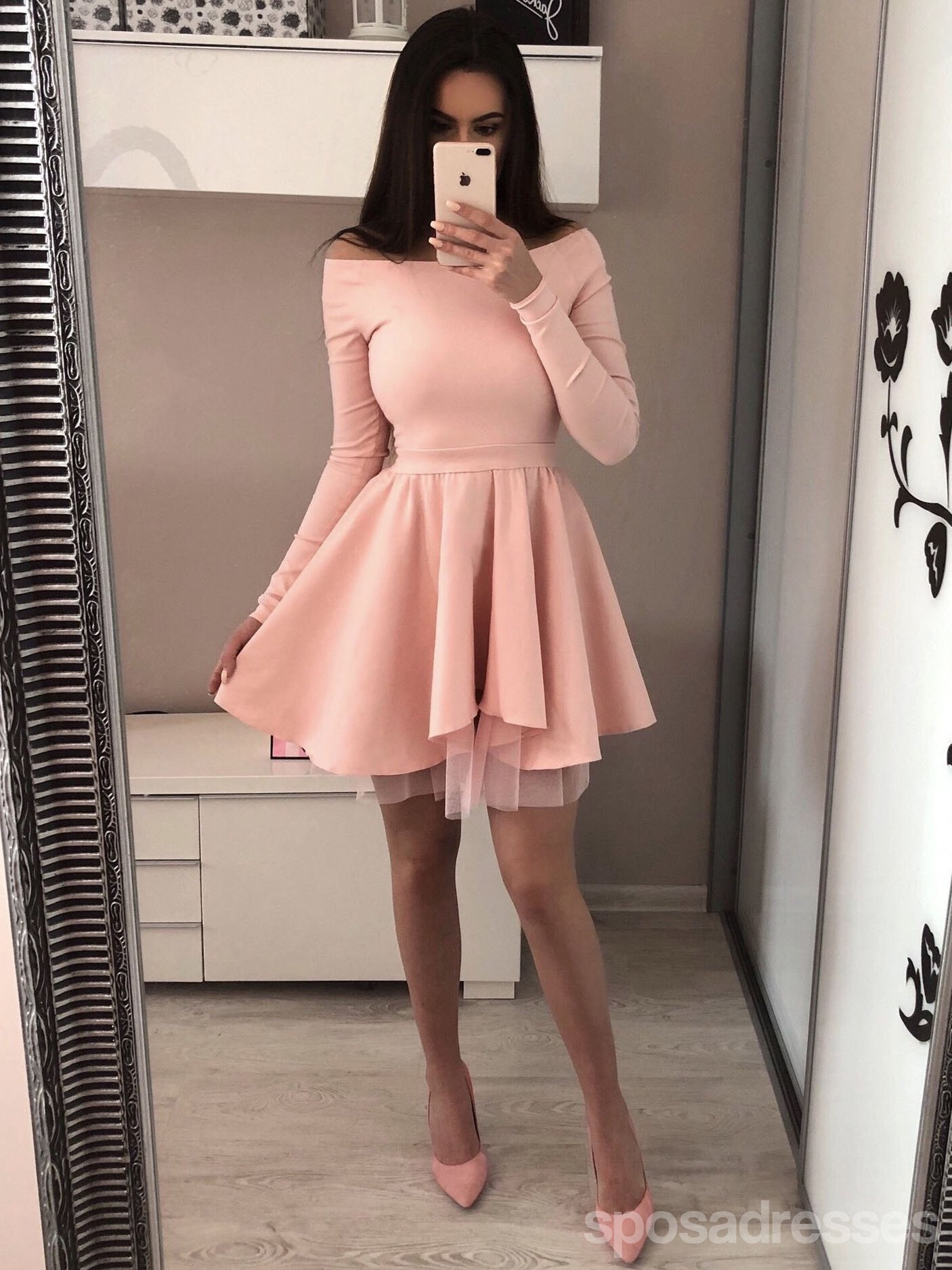 Elegant Long Sleeve Off-Shoulder Homecoming Dresses for Women - Affordable Prom Party Gowns (Style CM700) | Perfect for Formal Dances, Graduation Parties & Special Occasions