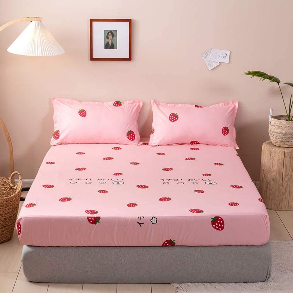 Erosebridal Kawaii Strawberry Queen Bedding Set - Pink Cartoon Fruit Fitted Sheet & Bed Cover for Girls' Room, Tropical Fruit Themed Bedroom Decor - Perfect for Kids' Bedrooms, Dorm Rooms & Gift Giving