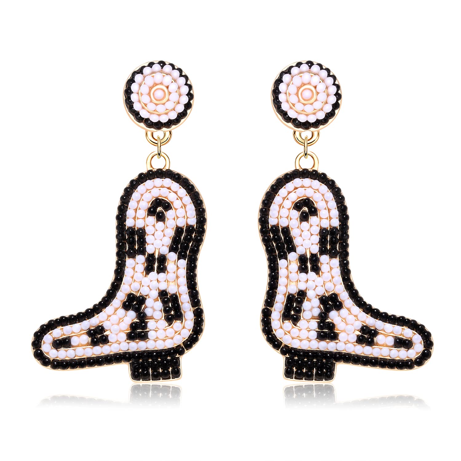 Western Boot Beaded Drop Earrings for Women - Boho Country Rodeo Dangle Earrings - Cowgirl Jewelry Gift for Bridal Shower, Bachelorette Party & Western Theme Events - Perfect for Country Concerts, Rodeos and Cowgirl Fashion Accessories