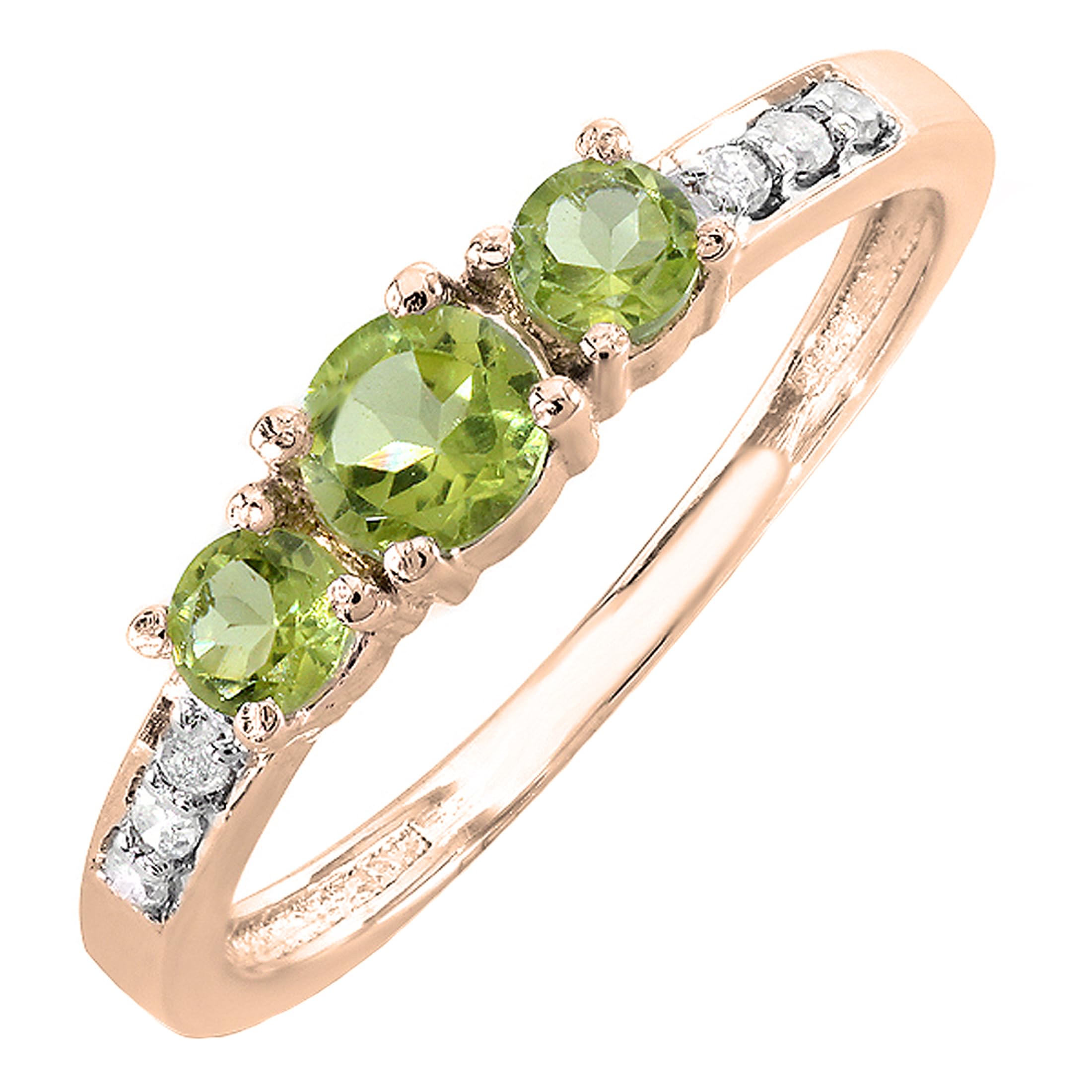 Dazzlingrock Collection 10K Solid Gold Round Peridot & White Diamond Three Stone Engagement Ring for Women - Perfect for Proposals, Anniversaries & Bridal Jewelry