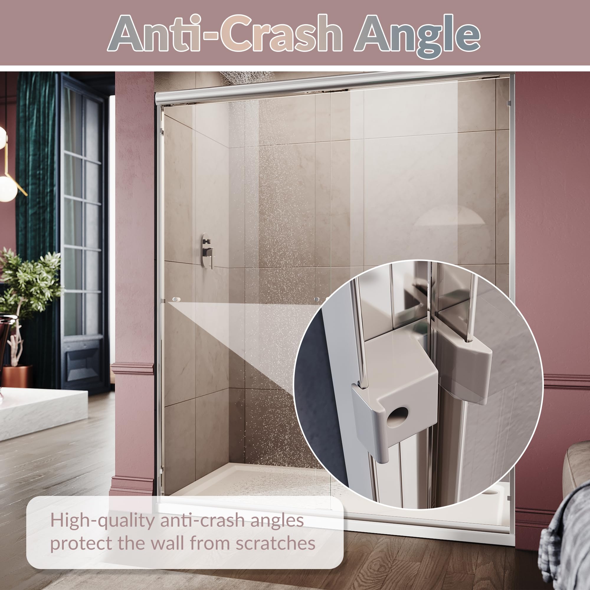 Elegant 46.5-48 Inch Wide x 72 Inch Tall Semi-Frameless Bypass Sliding Shower Door - 1/4 Inch Clear Glass Shower Enclosure with Chrome Finish - Perfect for Modern Bathroom Renovations & Spa-Like Showers