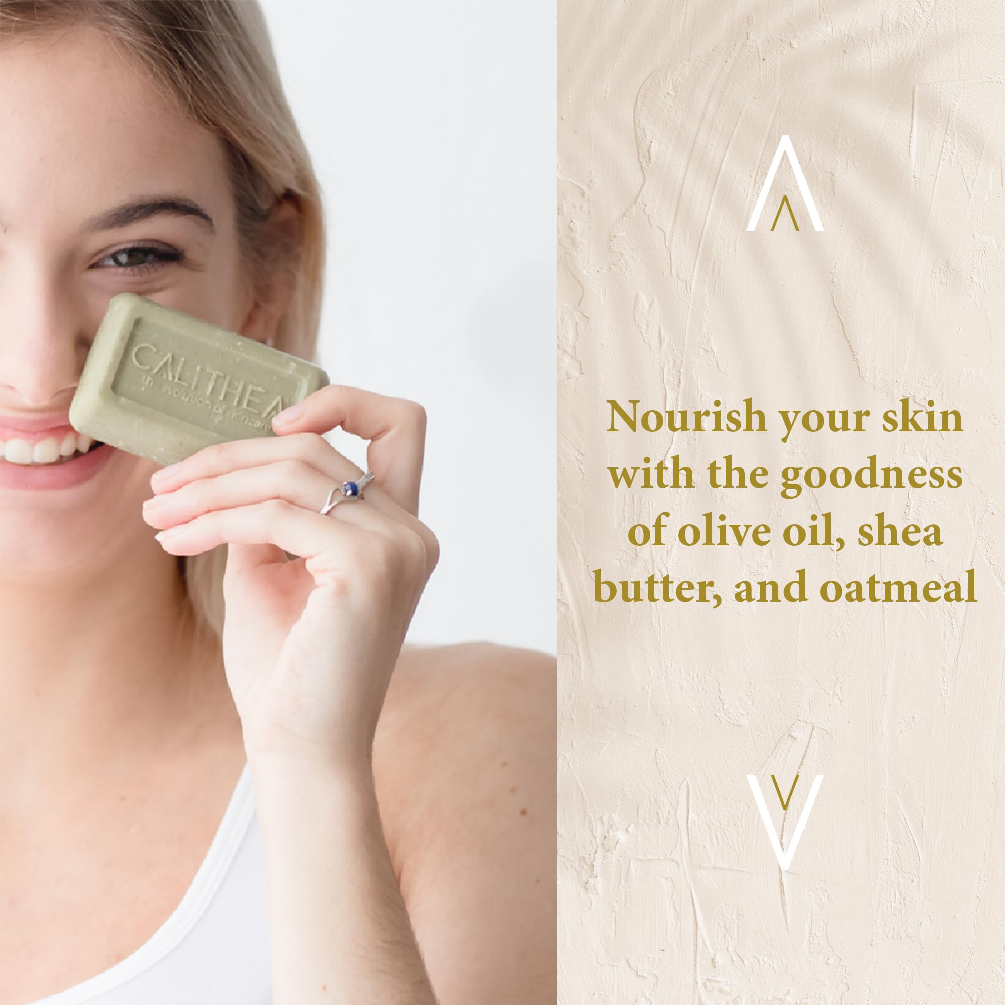 Calithea 3 Pack Olive Oil Soap Bars with Shea Butter & Oatmeal - Natural Moisturizing & Exfoliating for Sensitive Skin - Perfect for Daily Use, Travel & Eco-Friendly Gifts
