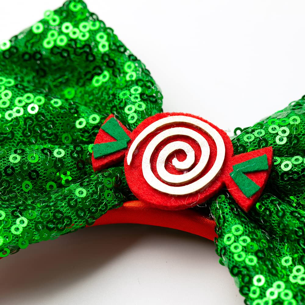 Foeran Christmas Mouse Ears Headband with Shiny Bow - Glitter Party Princess Hair Accessory for Women & Girls - Perfect for Cosplay, Holiday Parties & Disney Costumes