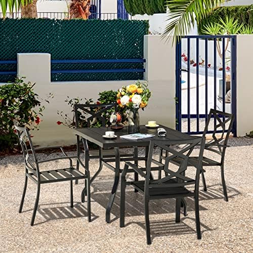 NUU GARDEN Stackable Patio Dining Chairs Set of 2 - Heavy Duty 300Lbs Capacity All-Weather Metal Outdoor Chairs with Armrests - Perfect for Lawn, Porch, Backyard, Deck & Poolside - Black