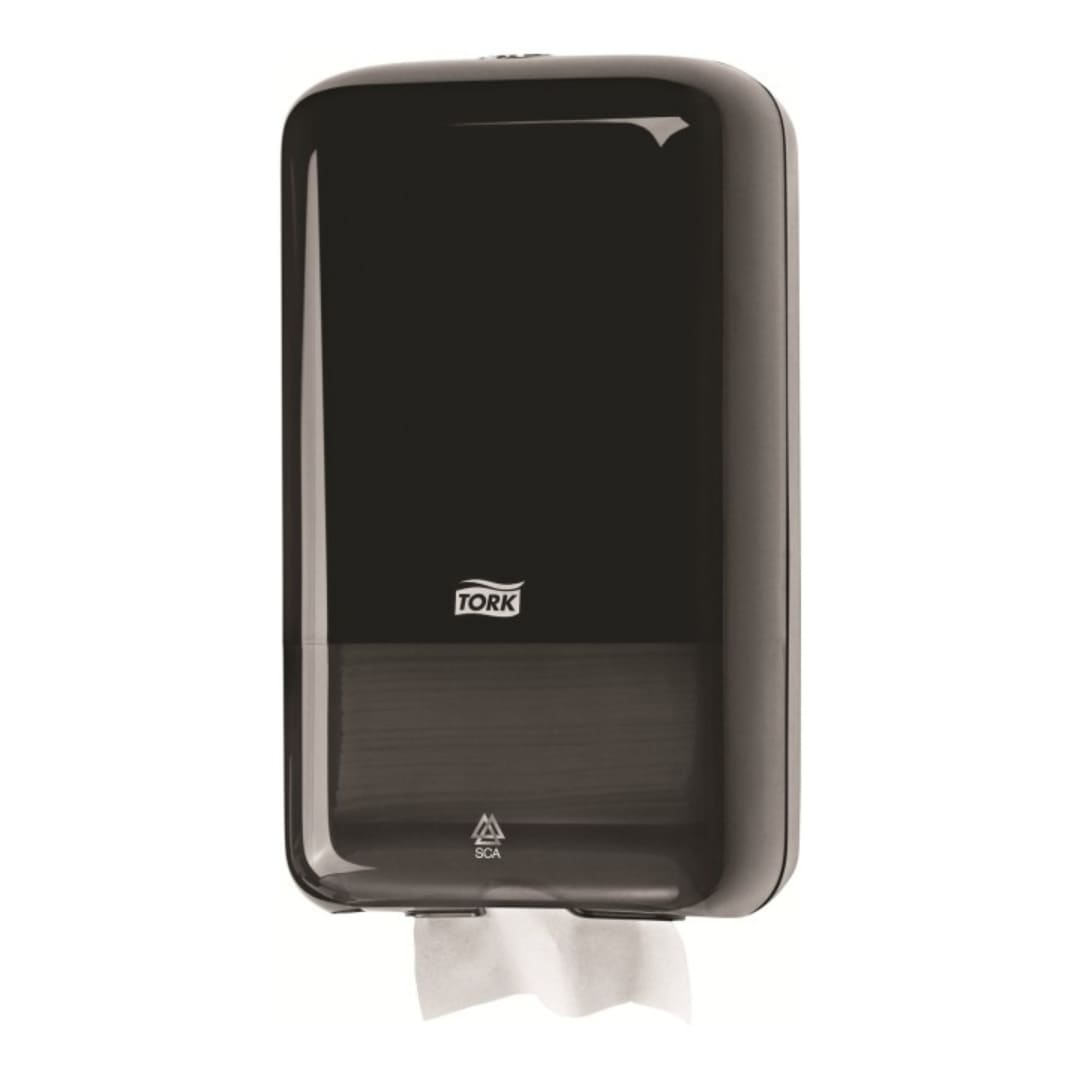Tork T3 Black Folded Toilet Paper Dispenser - Commercial Bathroom Tissue Holder for Offices, Restrooms & Public Spaces