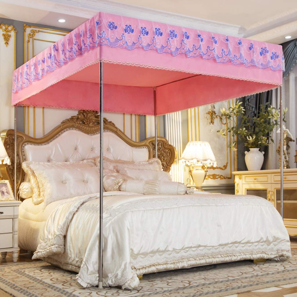 Princess 4 Corner Bed Canopy for Girls - Solid Pink Twin Size Bed Curtain with Hanging Net - Perfect for Kids' Bedrooms, Nursery Decor & Princess Themed Rooms