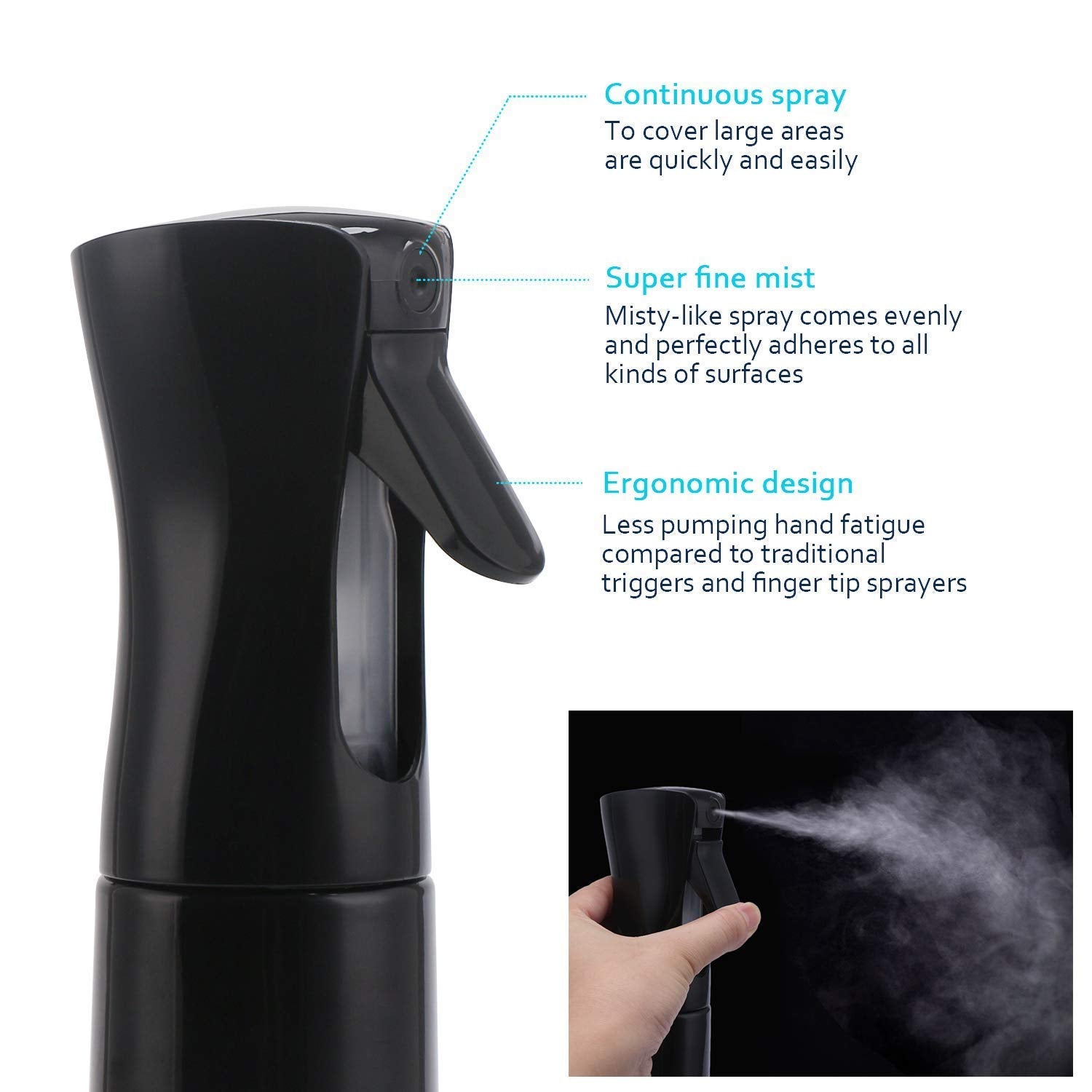 SALONBEAUTY Professional Continuous Fine Mist Spray Bottle - 300ml Hair & Face Water Sprayer for Salon, Travel & Home Use